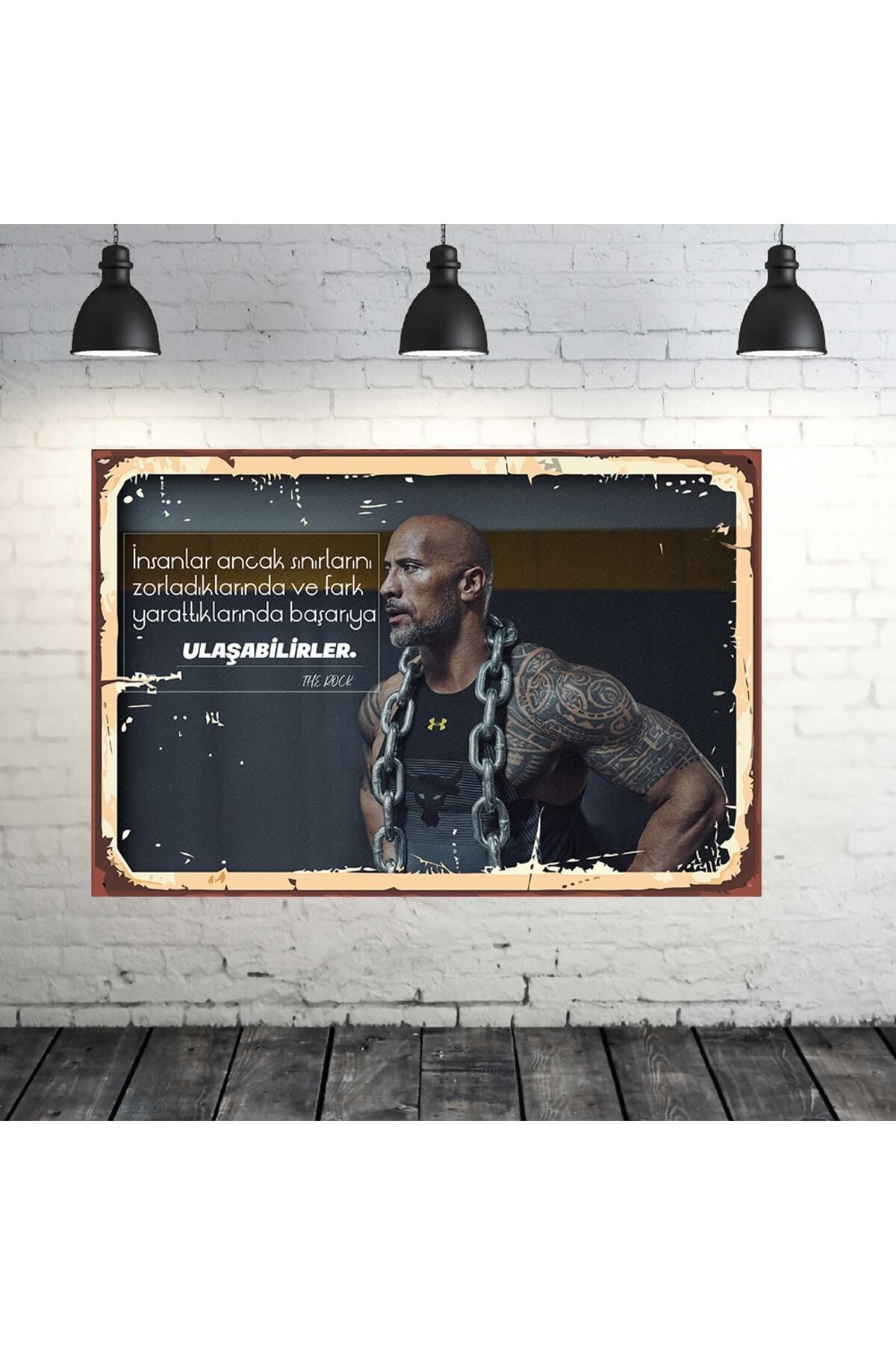 TAKIFİX Fark Yarattıklarında Başarıya Ulaşabilirler The Rock 20x30 Cm Retro Ahşap Tablo