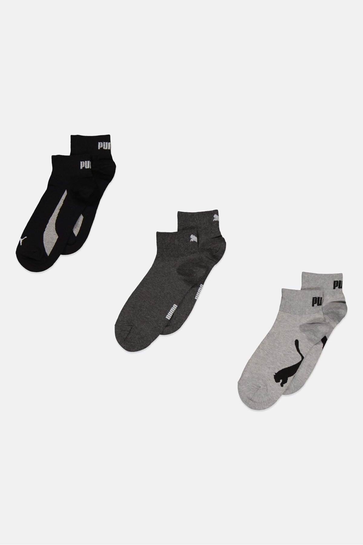 Puma-Men 3 Pair Brand Logo Socks, Black/Grey 1