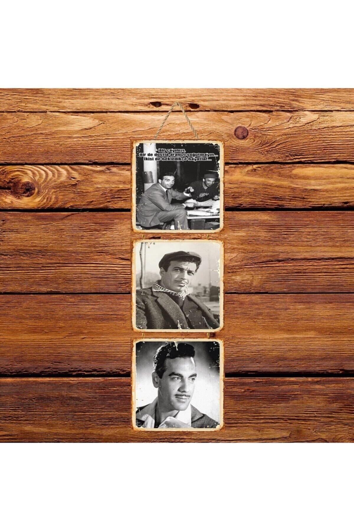 TAKIFİX Ayhan Işık Sadri Alışık Bekledikçe Bayatlar Üçlü Retro Ahşap Poster