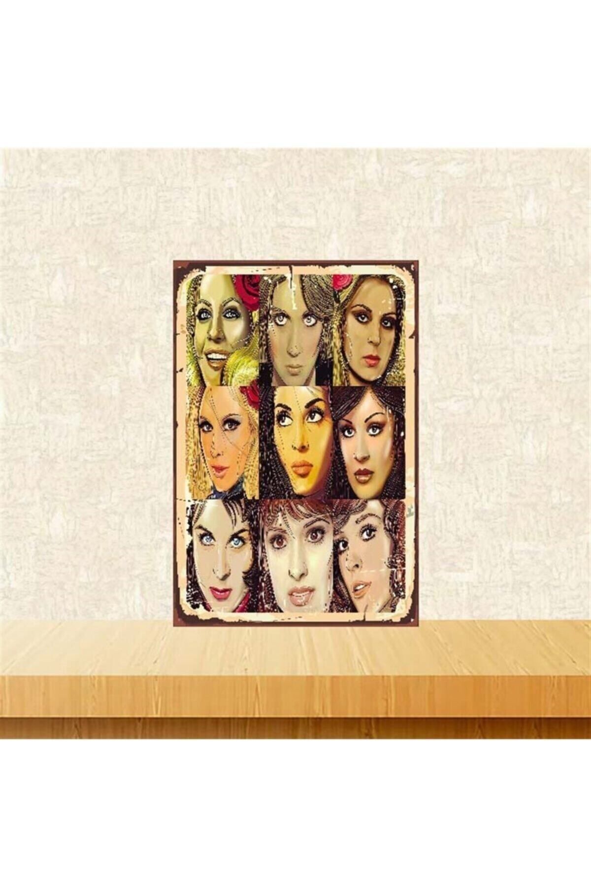 TAKIFİX Yeşilçam Kadın Oyuncuları 20-30 Cm Retro Ahşap Poster