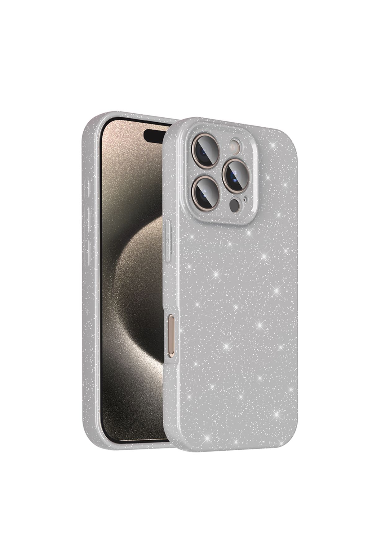 Kupa iPhone 16 Pro Kılıf Kamera Korumalı Simli Parlak Darbe Emici Şık Silikon Kapak