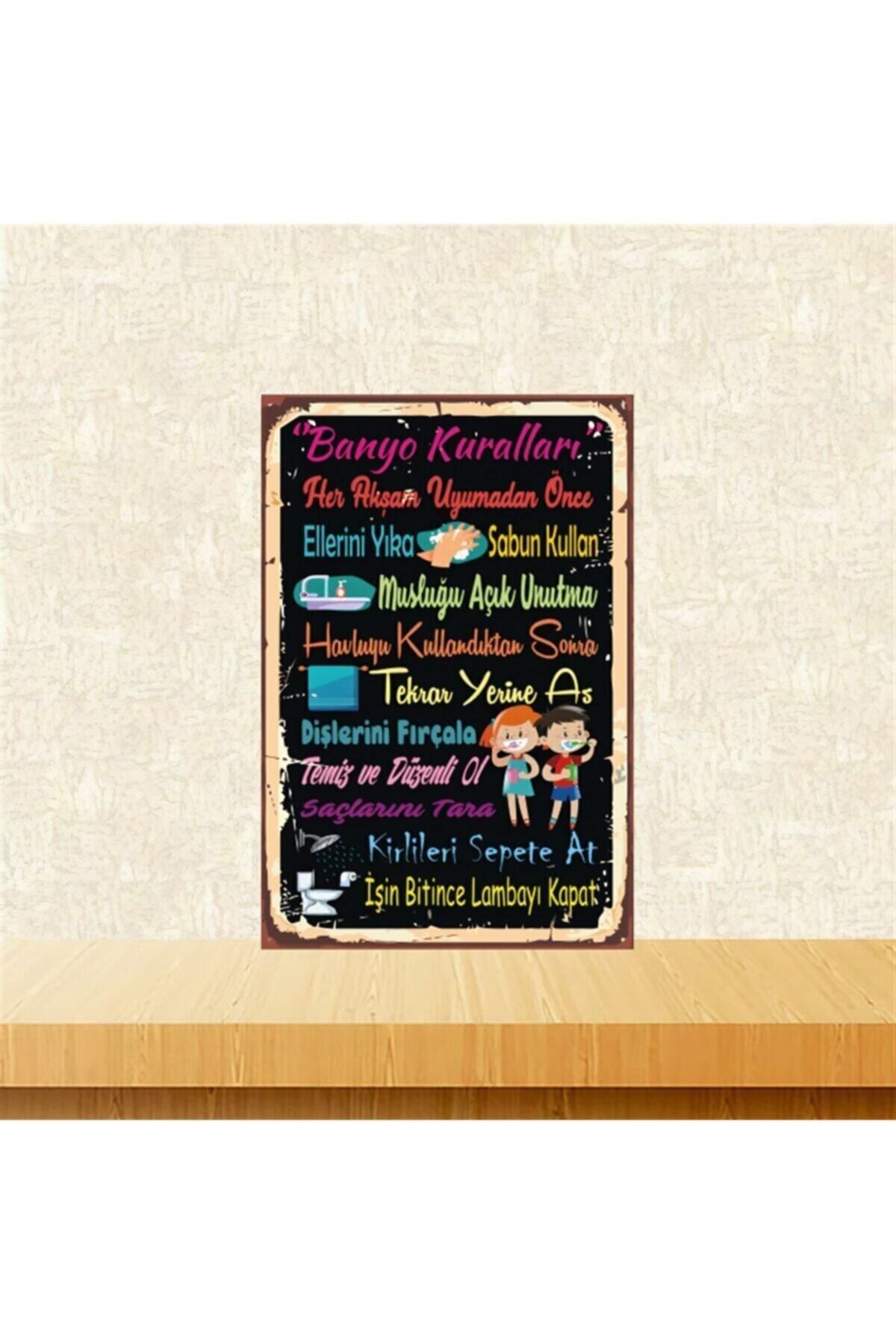 TAKIFİX Banyo Kuralları 20-30 Cm Retro Ahşap Poster Tkfx4407