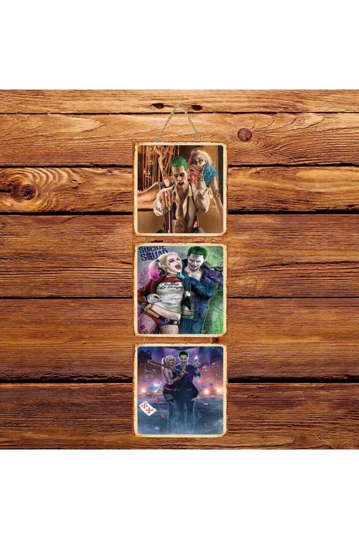 TAKIFİX Joker Harley Quinn Üçlü Retro Ahşap Poster