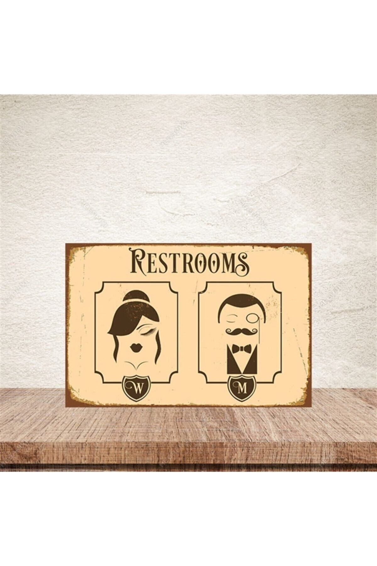 TAKIFİX Restrooms 20-30 Cm Retro Ahşap Poster