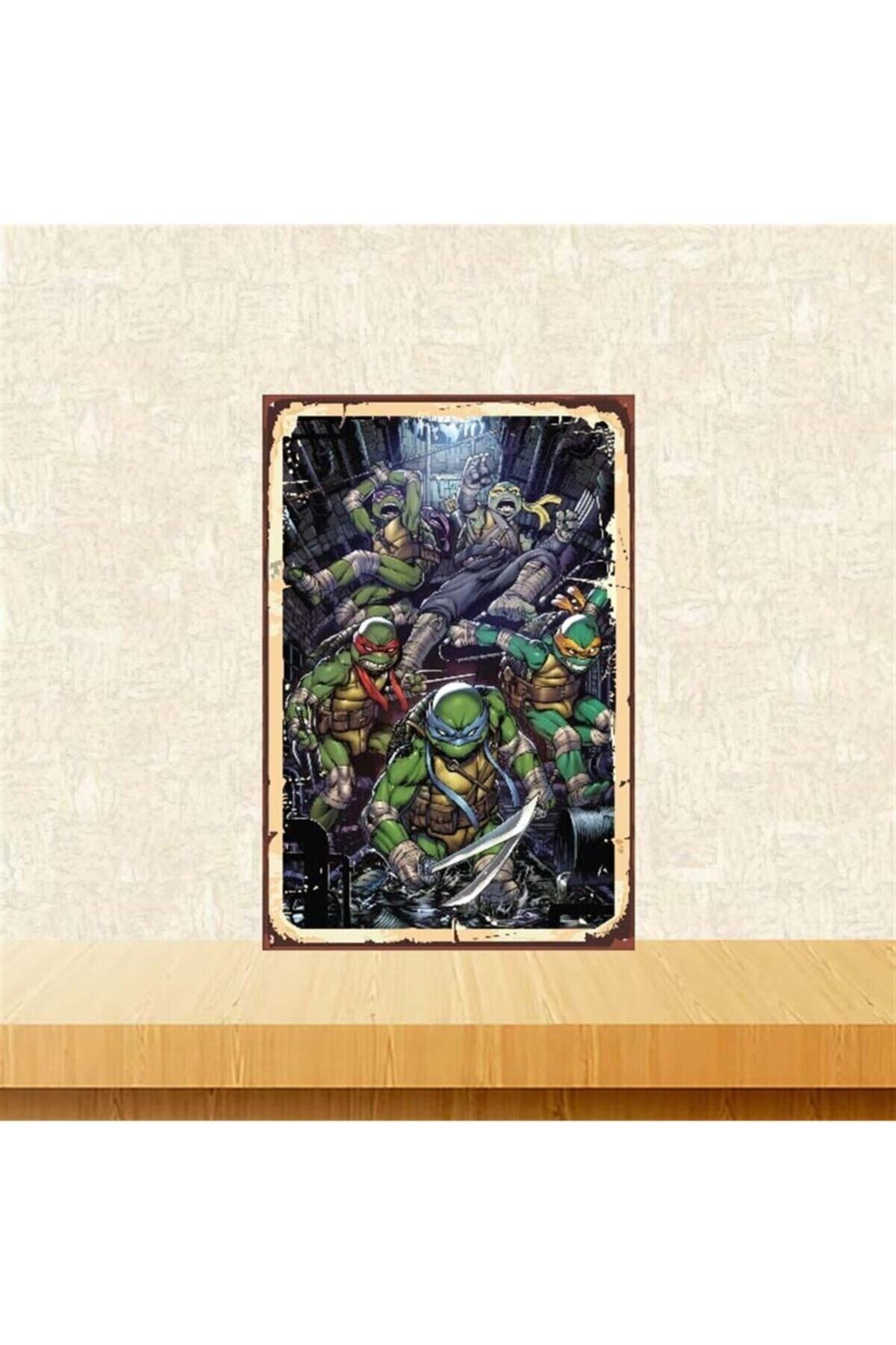 TAKIFİX Ninja Kaplumbağalar2 Tasarımlı 20-30 Cm Retro Ahşap Poster