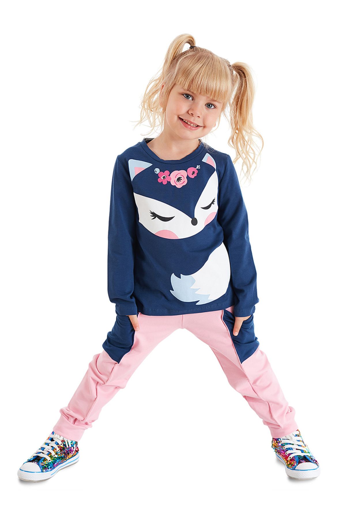 Denokids Wygodny Dziewczęcy Komplet T-shirt I Spodnie - Cute Fox Kobieta - 6 lat