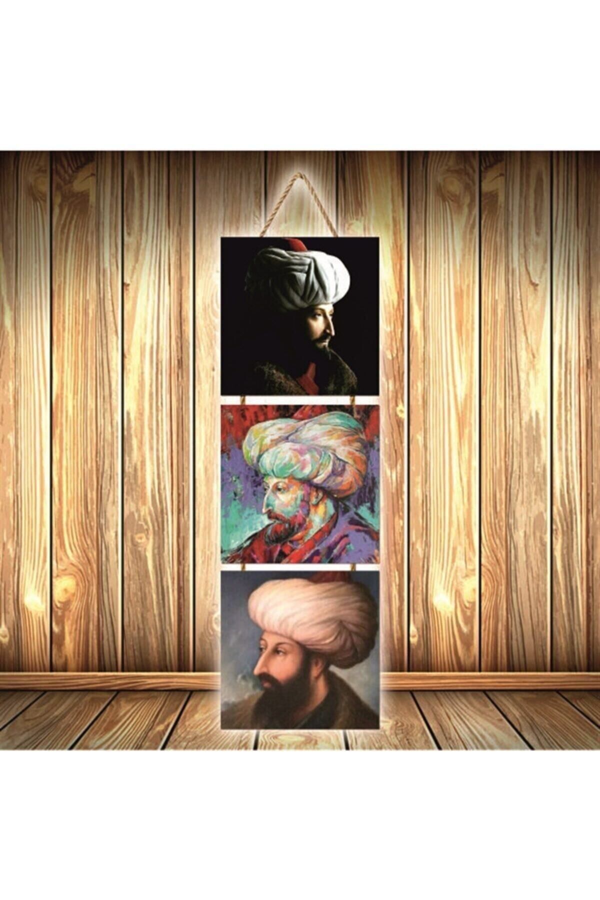 TAKIFİX Fatih Sultan Mehmet Tasarımlı Üçlü Retro Ahşap Poster Ü529