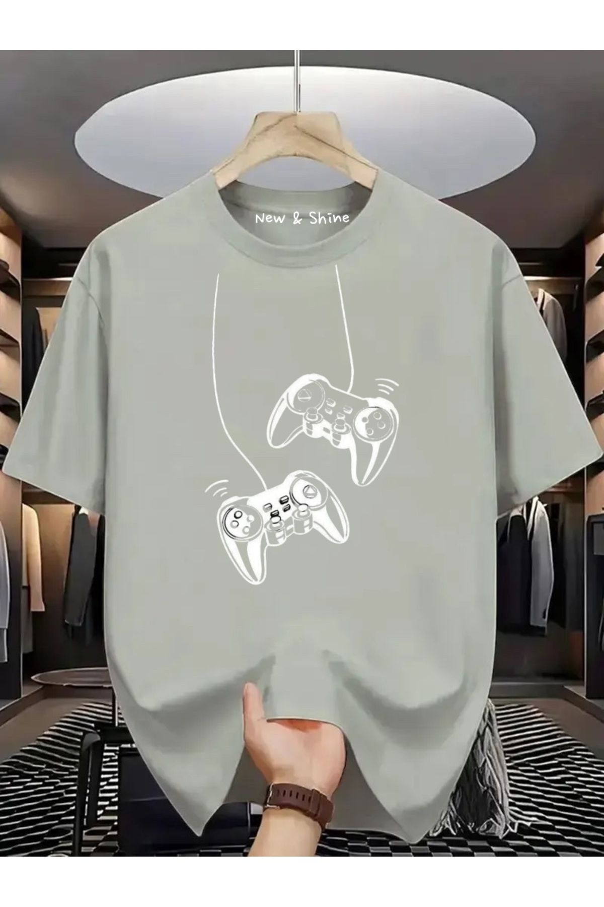 New Shine Gamer Kollar Baskılı Büyük Beden Oversize T-Shirt