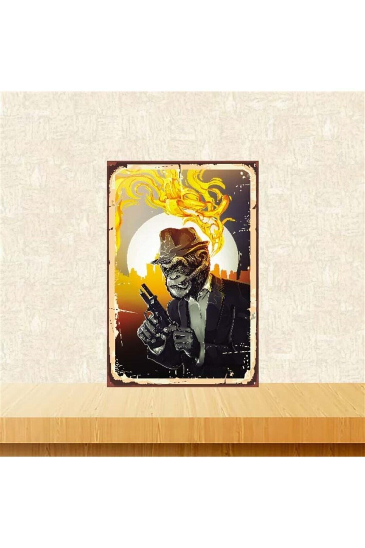 TAKIFİX Mafya Maymun Tasarımlı 20-30 cm Retro Ahşap Poster