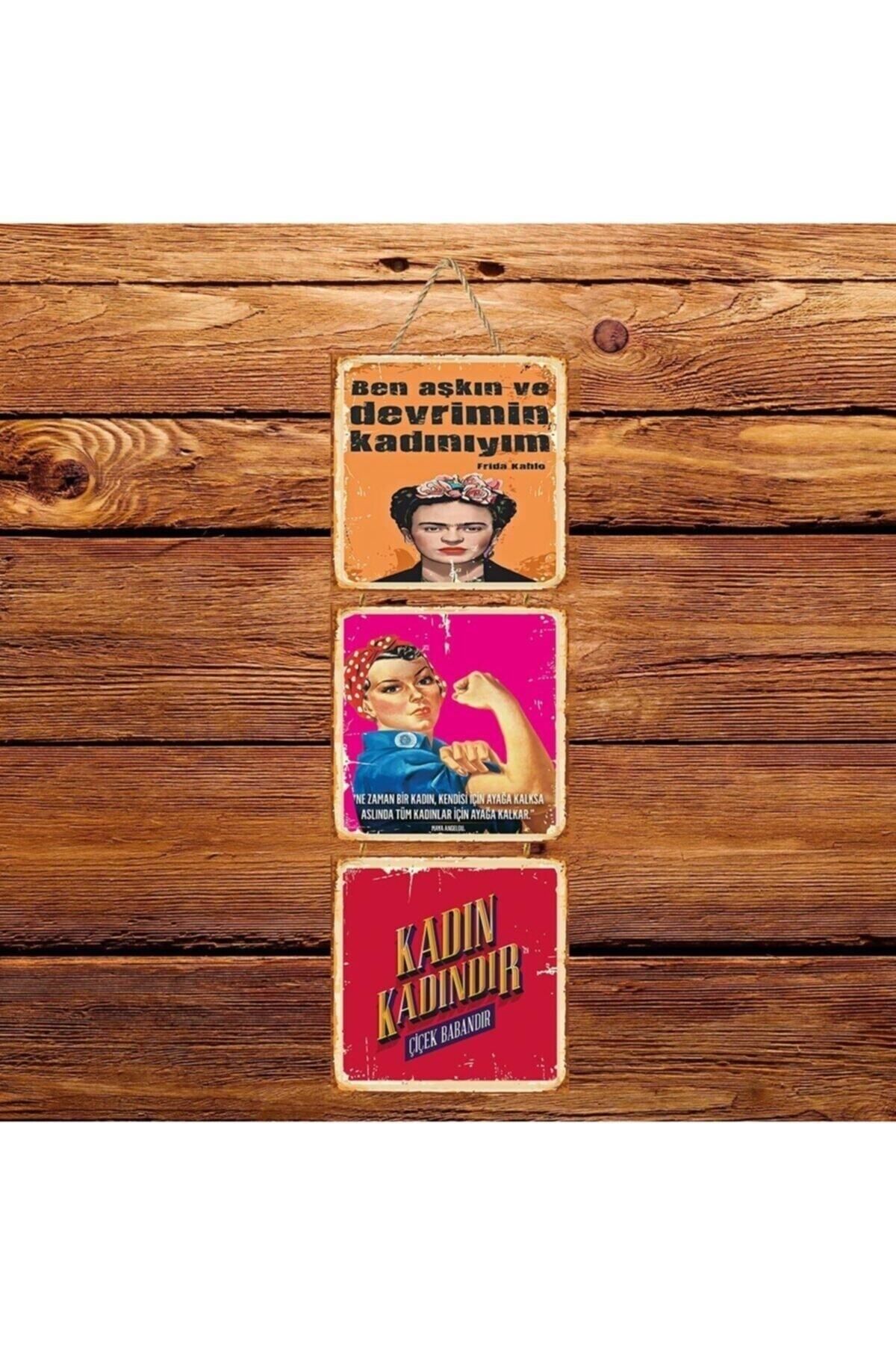 TAKIFİX Kadın Kadındır Üçlü Retro Ahşap Poster