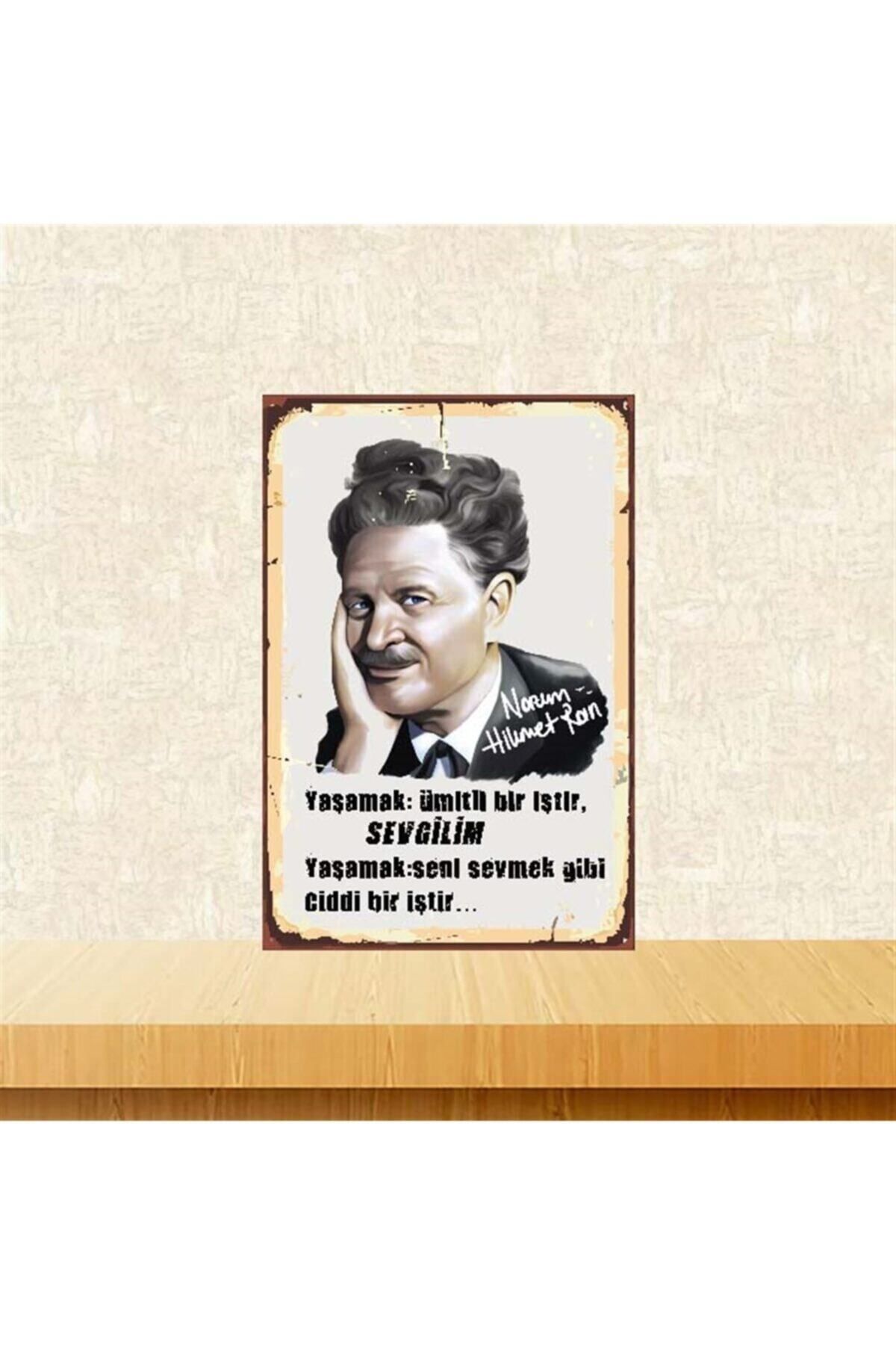 TAKIFİX Nazım Hikmet Yaşamak Ümitli Bir Iştir 20-30 Cm Retro Ahşap Poster