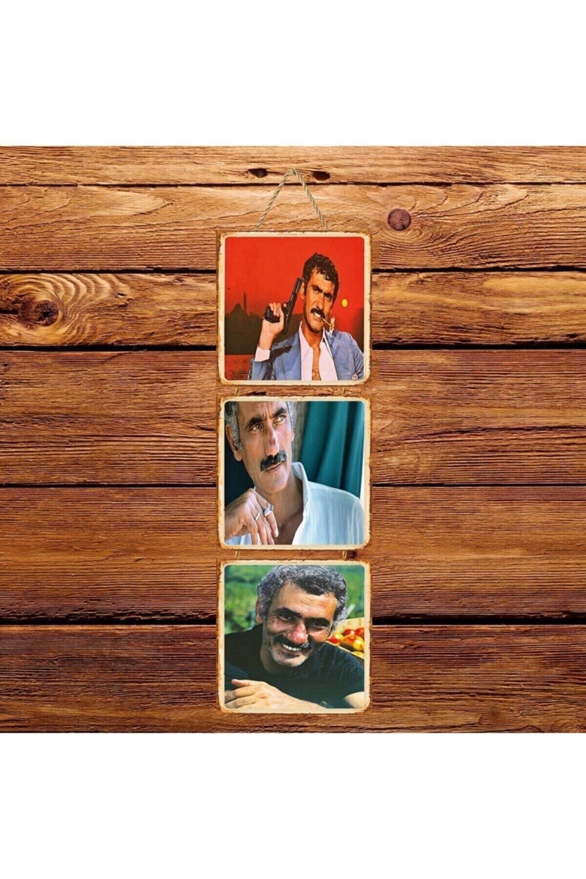 TAKIFİX Yılmaz Güney Resimleri Üçlü Retro Ahşap Poster