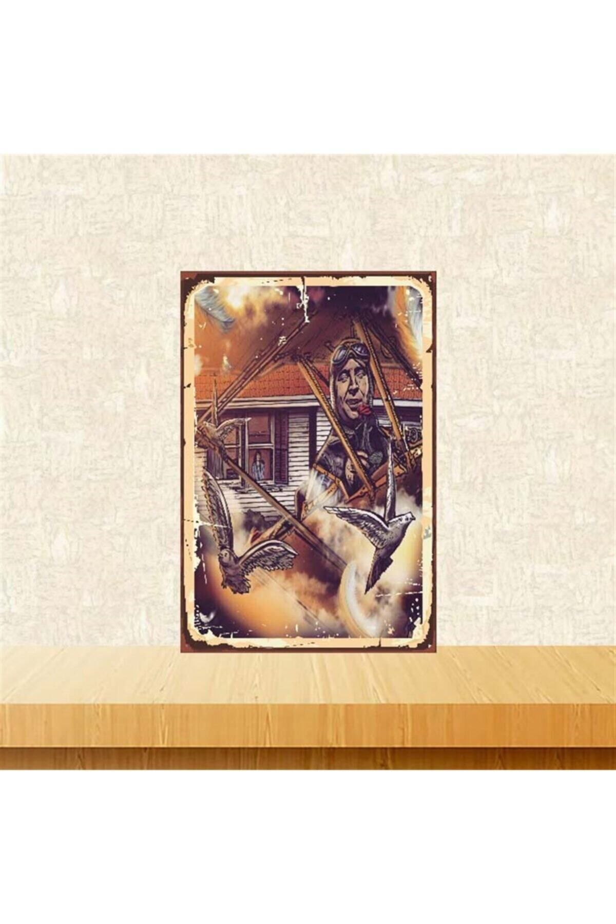 TAKIFİX Kahverengi Gülen Gözler Şener Şen Tasarımlı 20-30 cm Retro Ahşap Poster