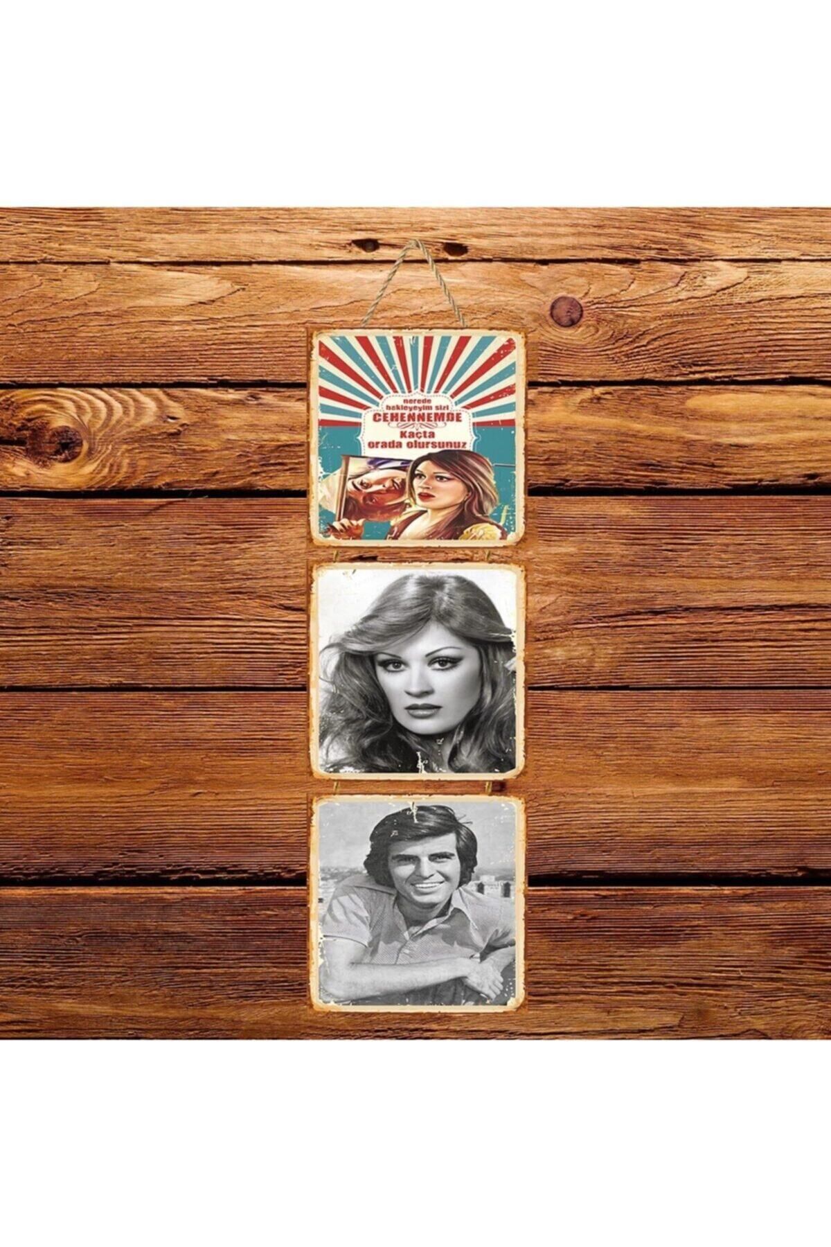 TAKIFİX Gülşen Bubikoğlu Tarık Akan Üçlü Retro Ahşap Poster