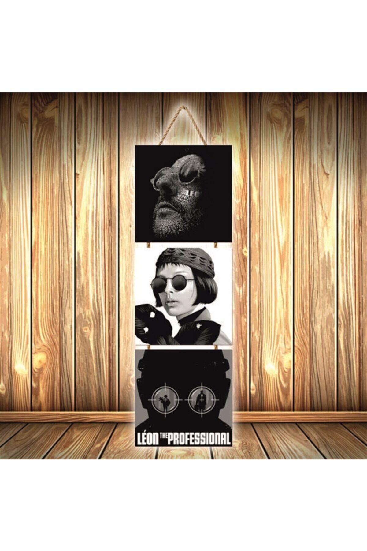 TAKIFİX Leon The Professional Tasarımlı Üçlü Retro Ahşap Poster Ü395