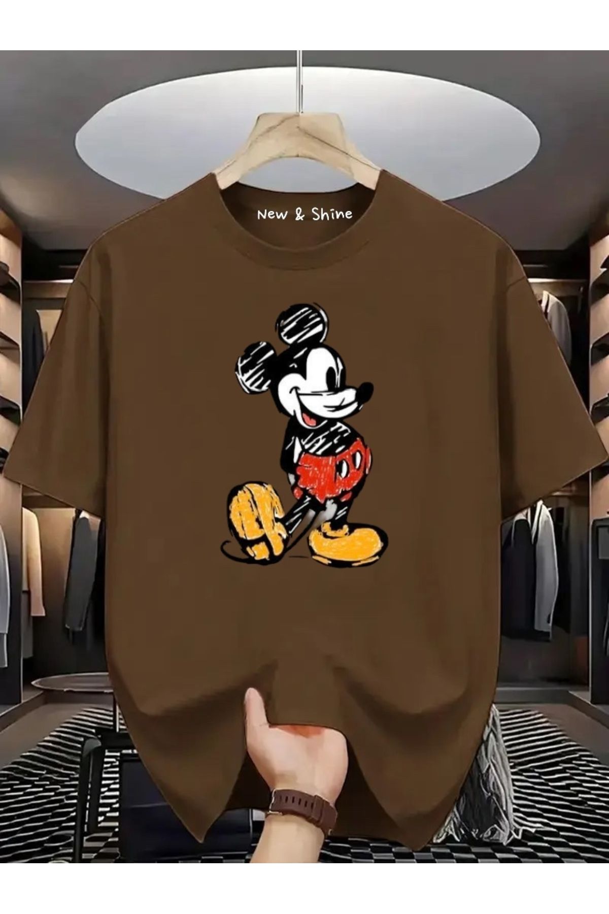 New Shine Mickey Mouse Baskılı Büyük Beden Oversize T-Shirt