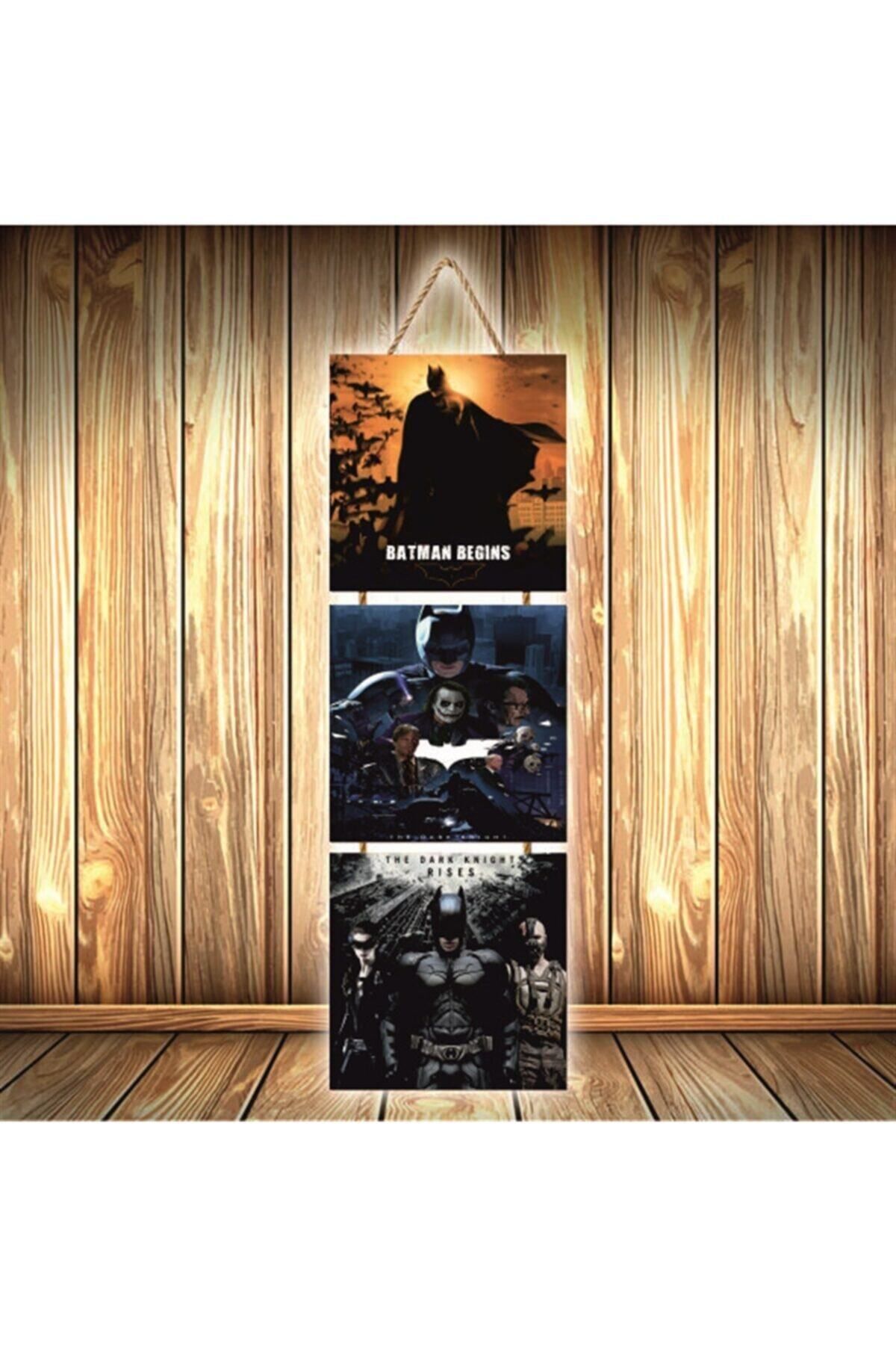 TAKIFİX Siyah Batman Begins Tasarımlı Üçlü Retro Ahşap Poster Ü290