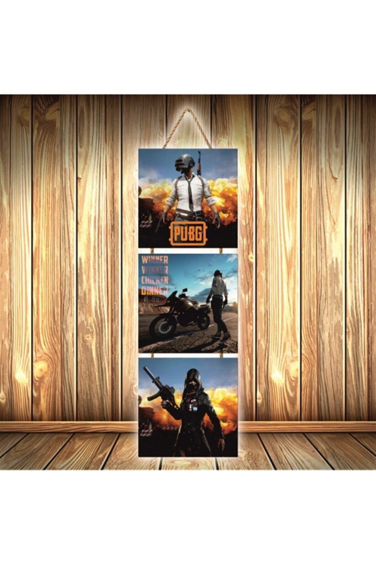 TAKIFİX Pubg Tasarımlı Üçlü Retro Ahşap Poster Ü330