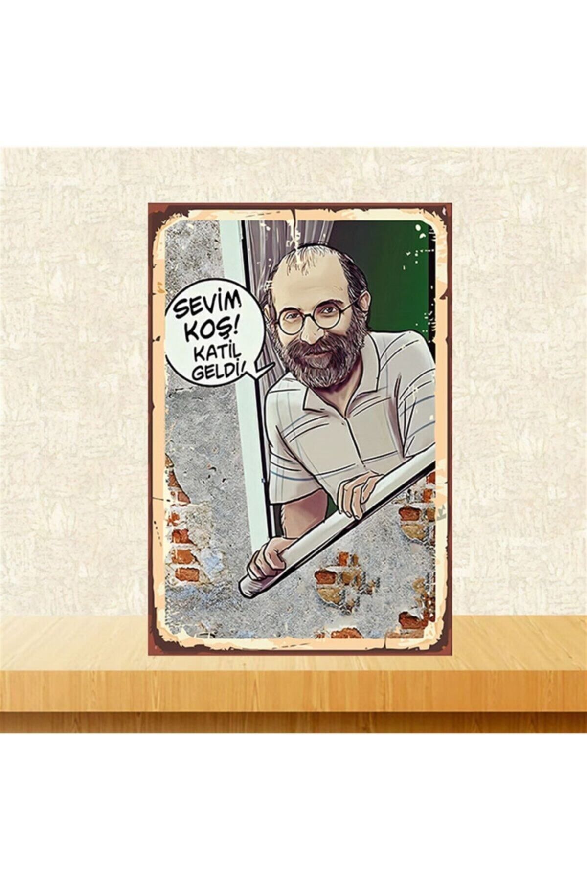 TAKIFİX Sevim Koş Katil Geldi 20-30 cm Retro Ahşap Poster