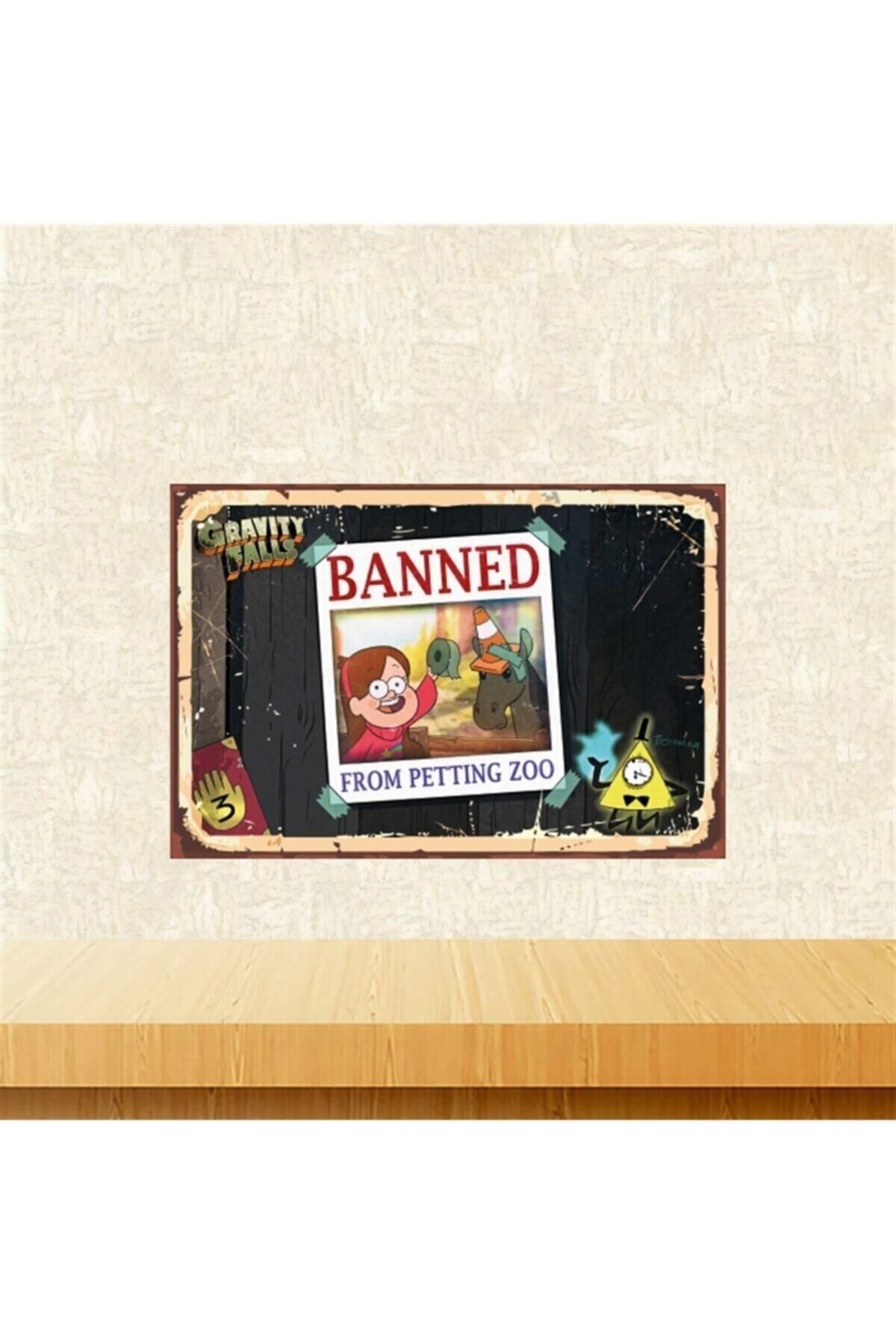 TAKIFİX Beyaz Gravity Falls Banned Tasarımlı Retro Ahşap Tablo Tkfx5666