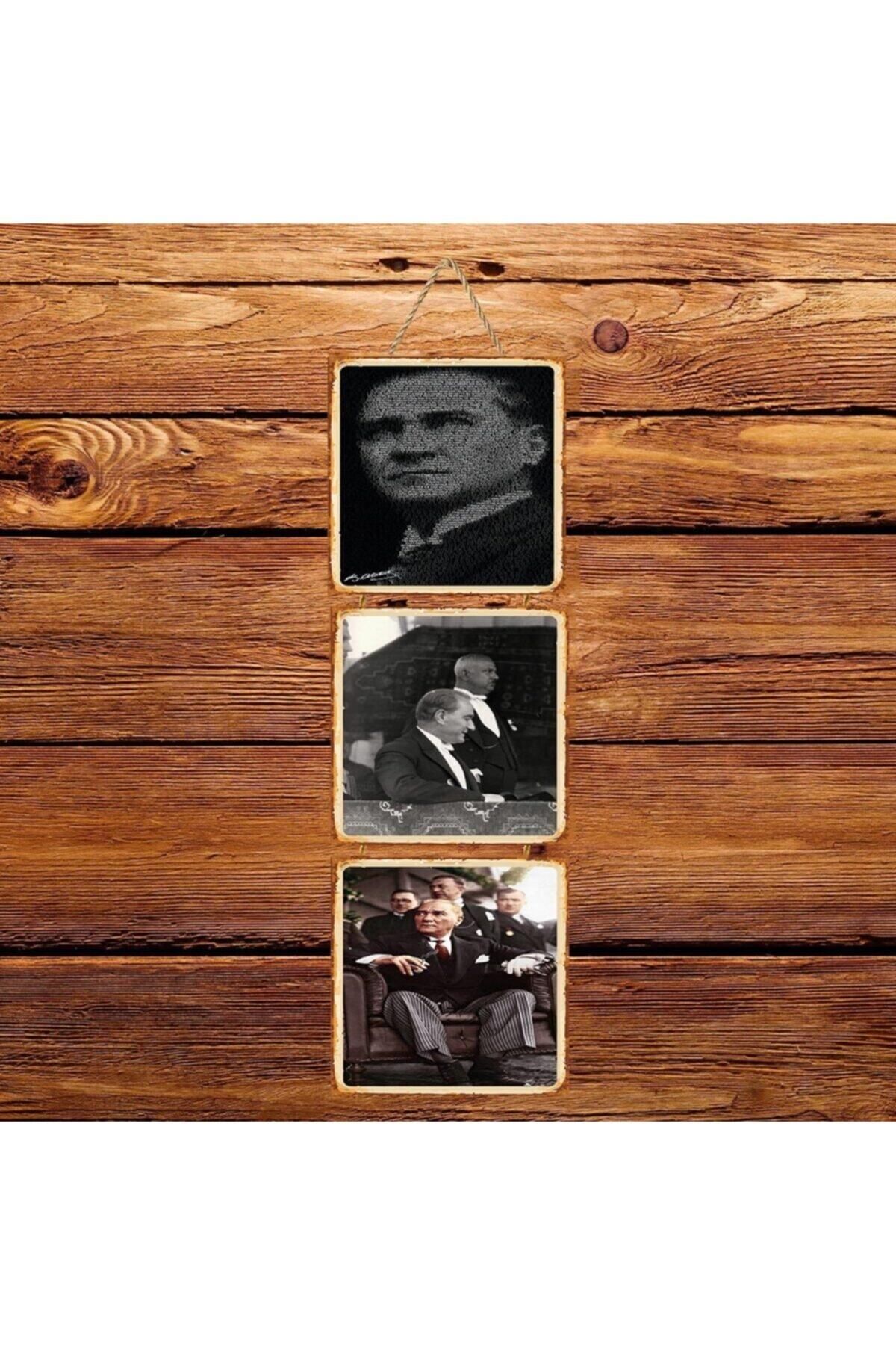 TAKIFİX M.Kemal Atatürk Üçlü Retro Ahşap Poster