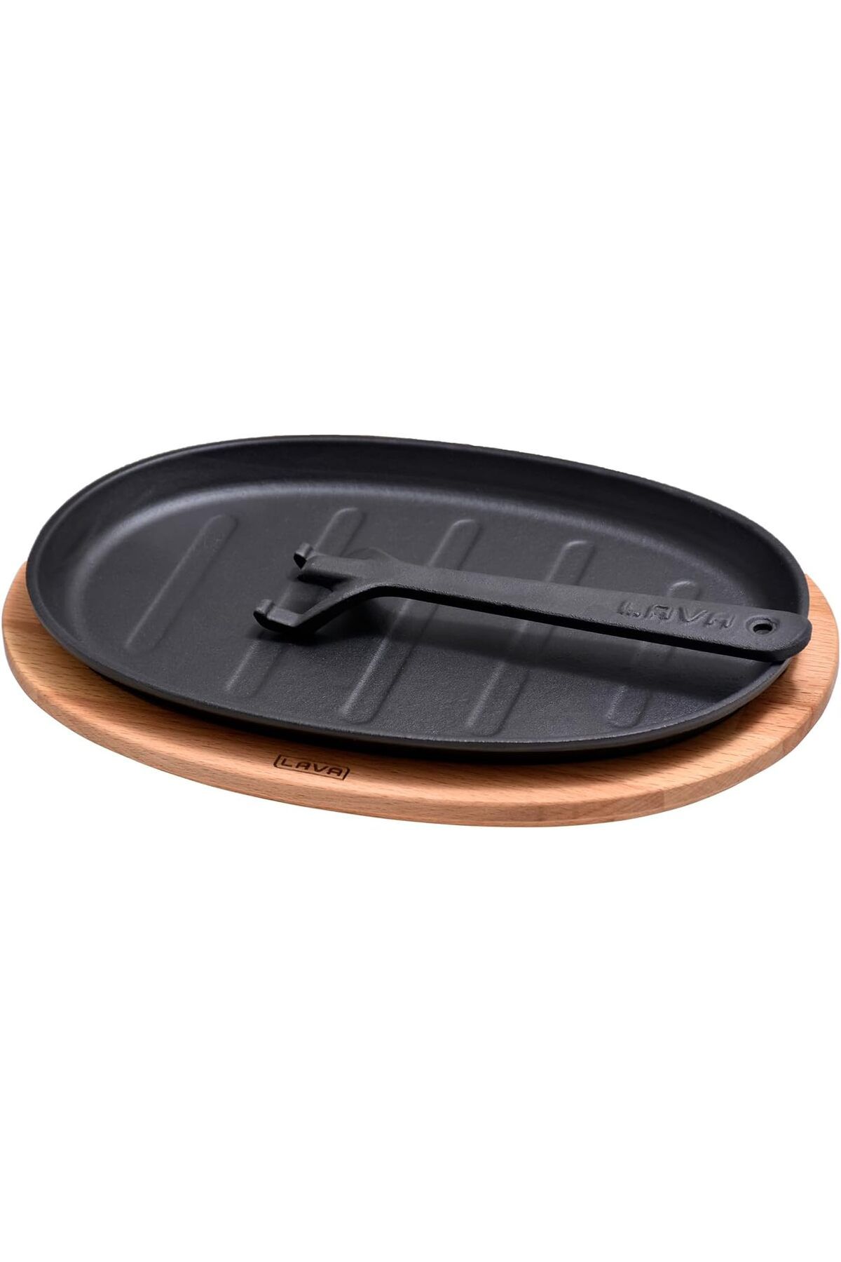 ÇAĞUR çağur Döküm Oval Fajita Tabağı Kayın Servis Ahşabı Ölçü 18x28cm. (Harici tava tutucu dah