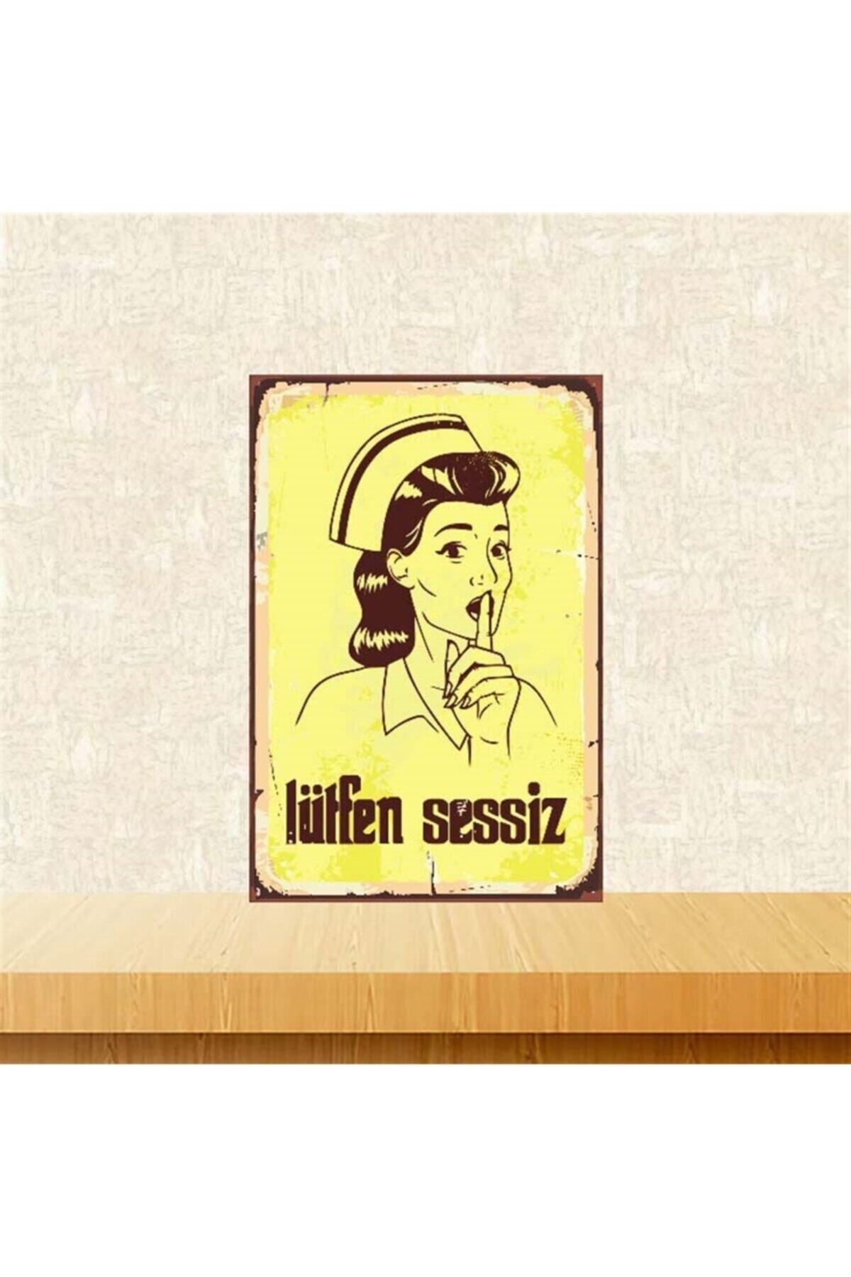 TAKIFİX Lütfen Sessiz 20-30 cm Retro Ahşap Poster