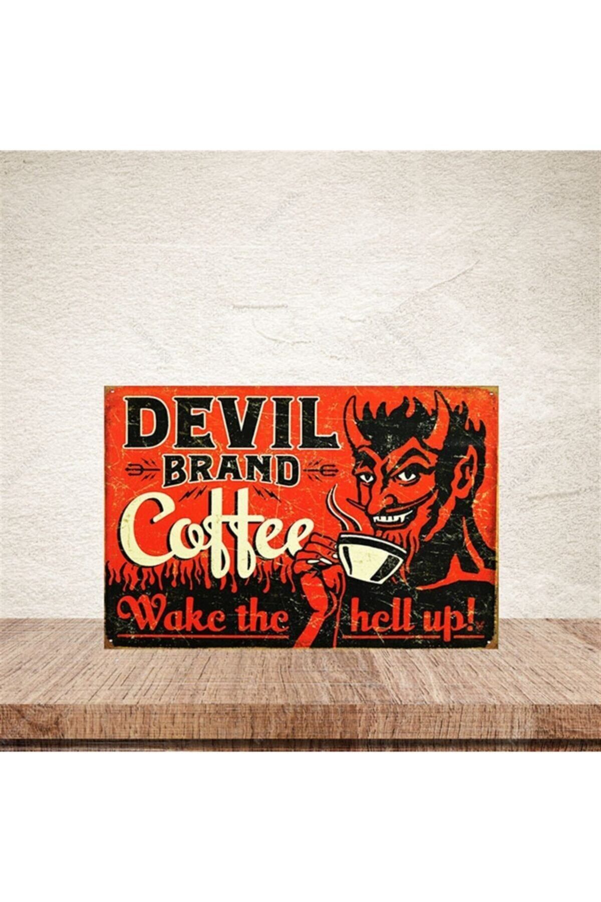 TAKIFİX Devil Brand Coffee 20-30 cm Retro Ahşap Poster