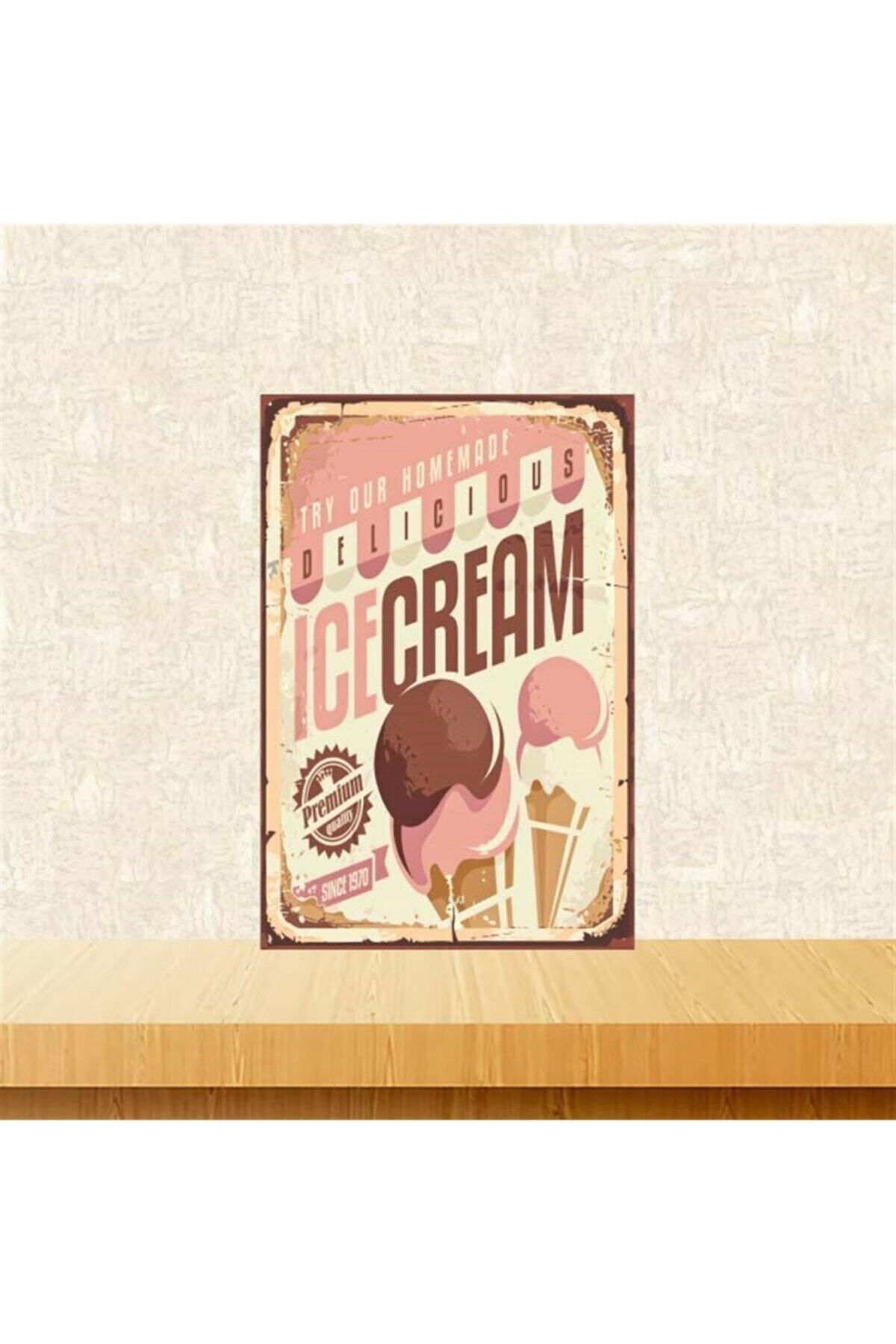 TAKIFİX Ice Cream 20x30 cm Retro Ahşap Poster Tkfx4212