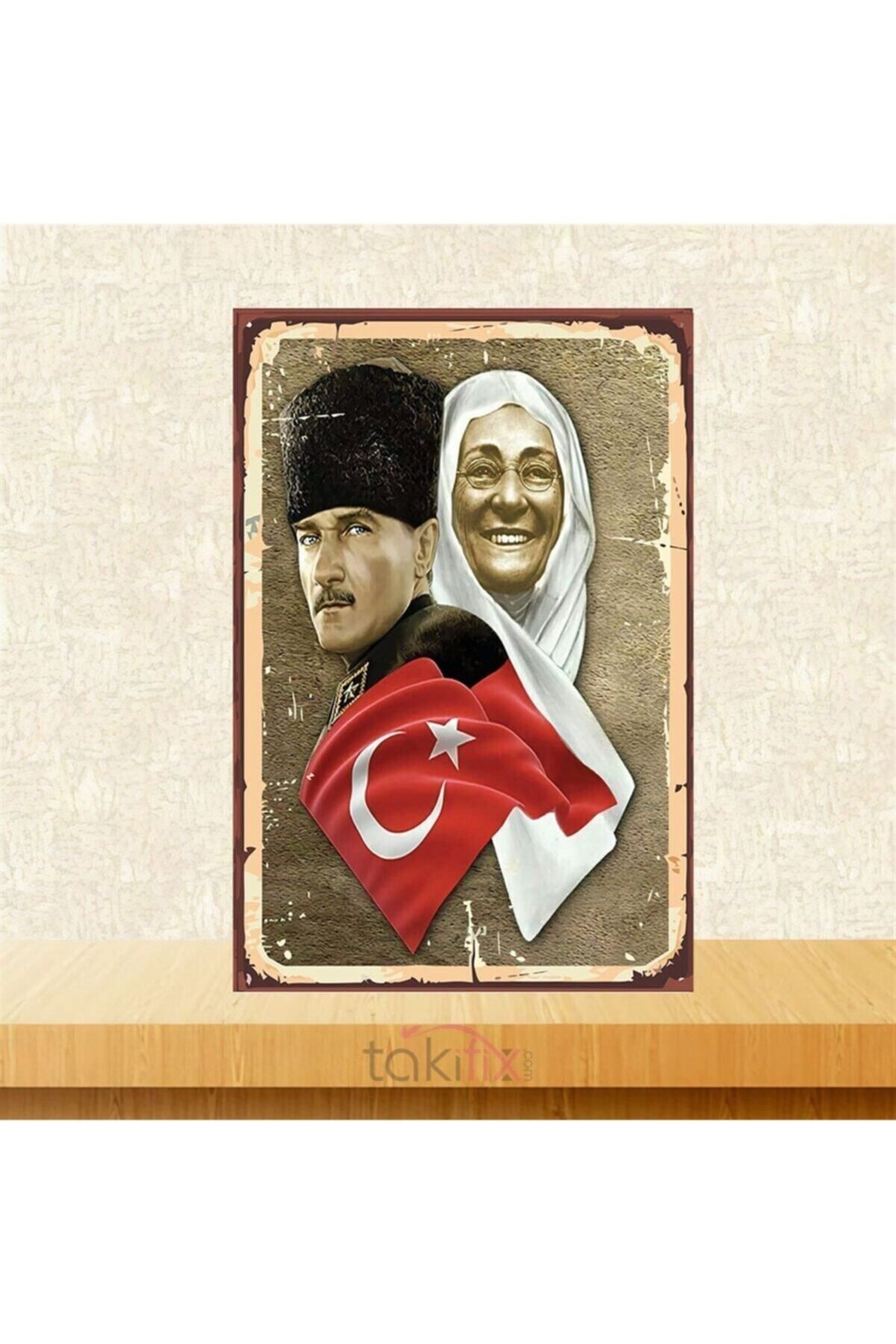 TAKIFİX Mustafa Kemal Atatürk Zübeyde Hanım 20x30cm Retro Ahşap Poster
