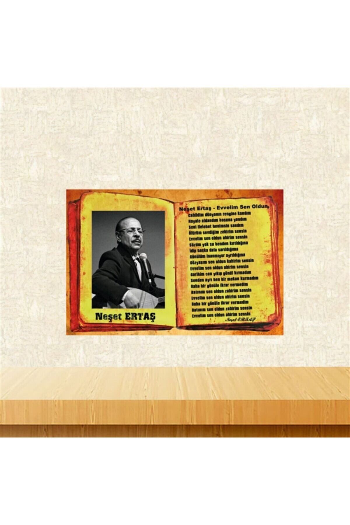 TAKIFİX Neşet Ertaş Evvelim Sen Oldun 20-30 cm Retro Ahşap Poster