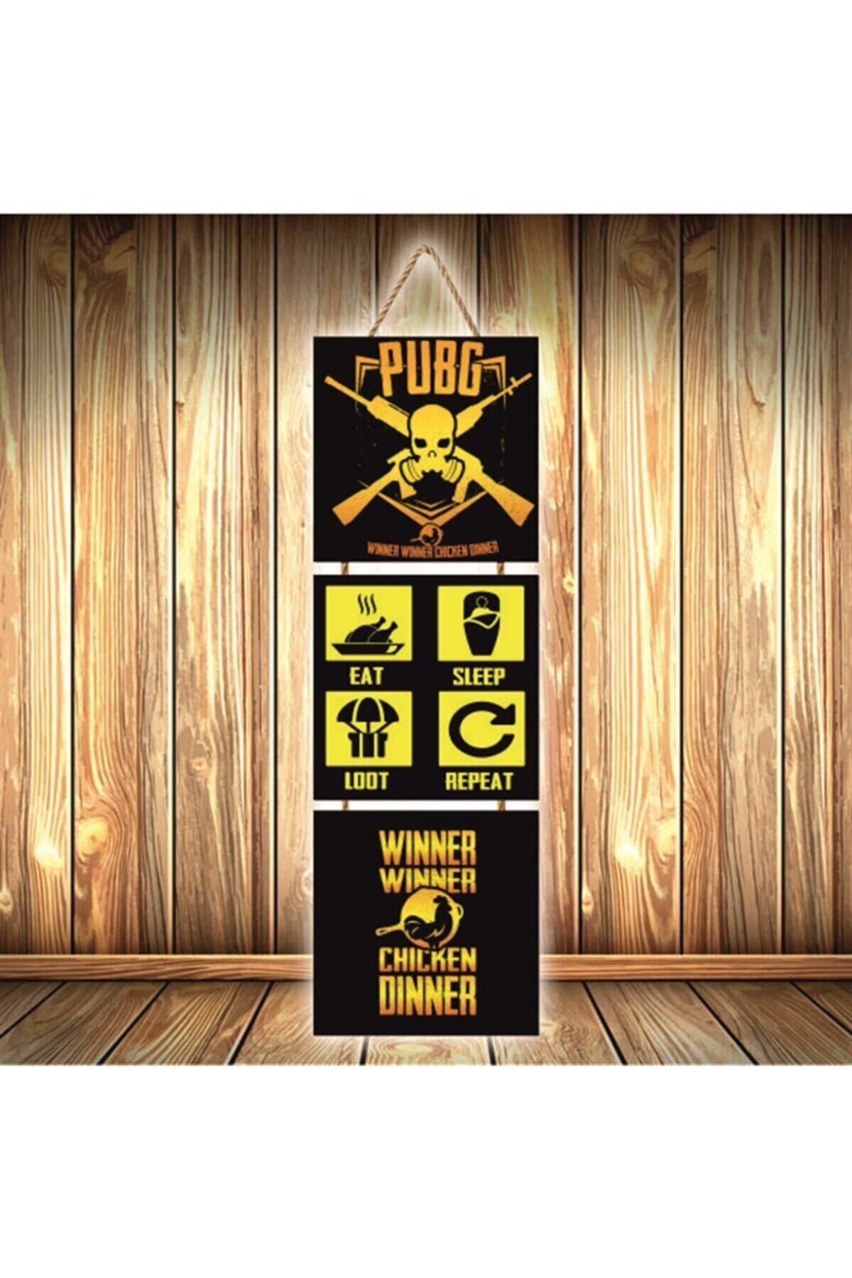 TAKIFİX Pubg Winner Chicken Dinner Tasarımlı Üçlü Retro Ahşap Poster Ü331