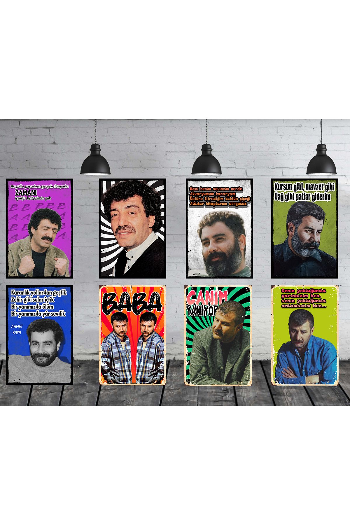 TAKIFİX Müslüm Gürses Azer Bülbül Ahmet Kaya Seti 8 Adet 20x30 Cm Retro Ahşap Poster