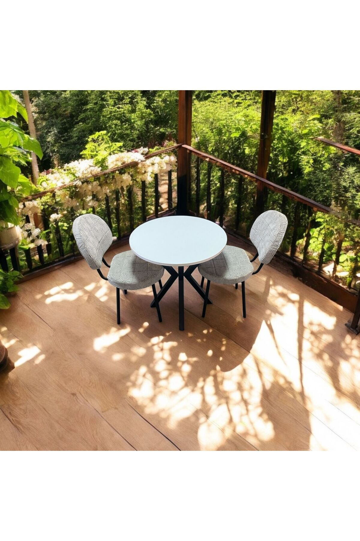 BAMBEDS MOBİLYA Bambeds Mobilya 70x70 Beyaz Yuvarlak Balkon Masa Ahtapot Ayak Armut Sandalye 2 Adet