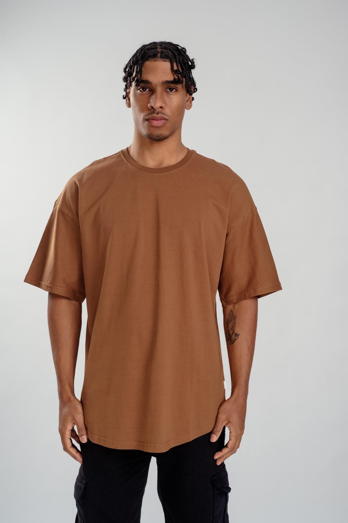 Respire-Tricou maro oversize pentru bărbați - croială ovală de bază 1