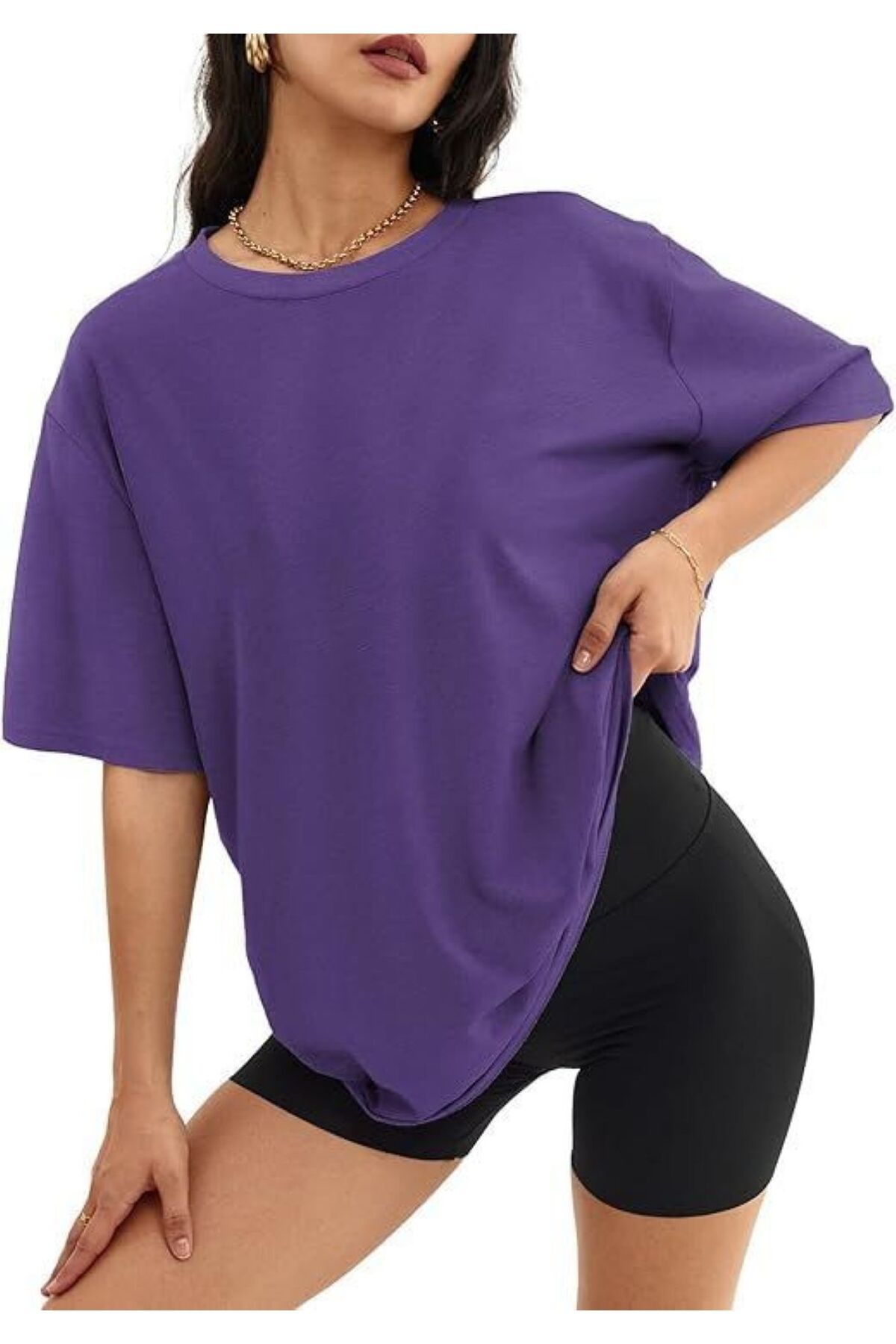 ervafashion Mor Günlük Baskısız Rahat Giyim Mevmsimlik İnce T-SHİRT Unisex