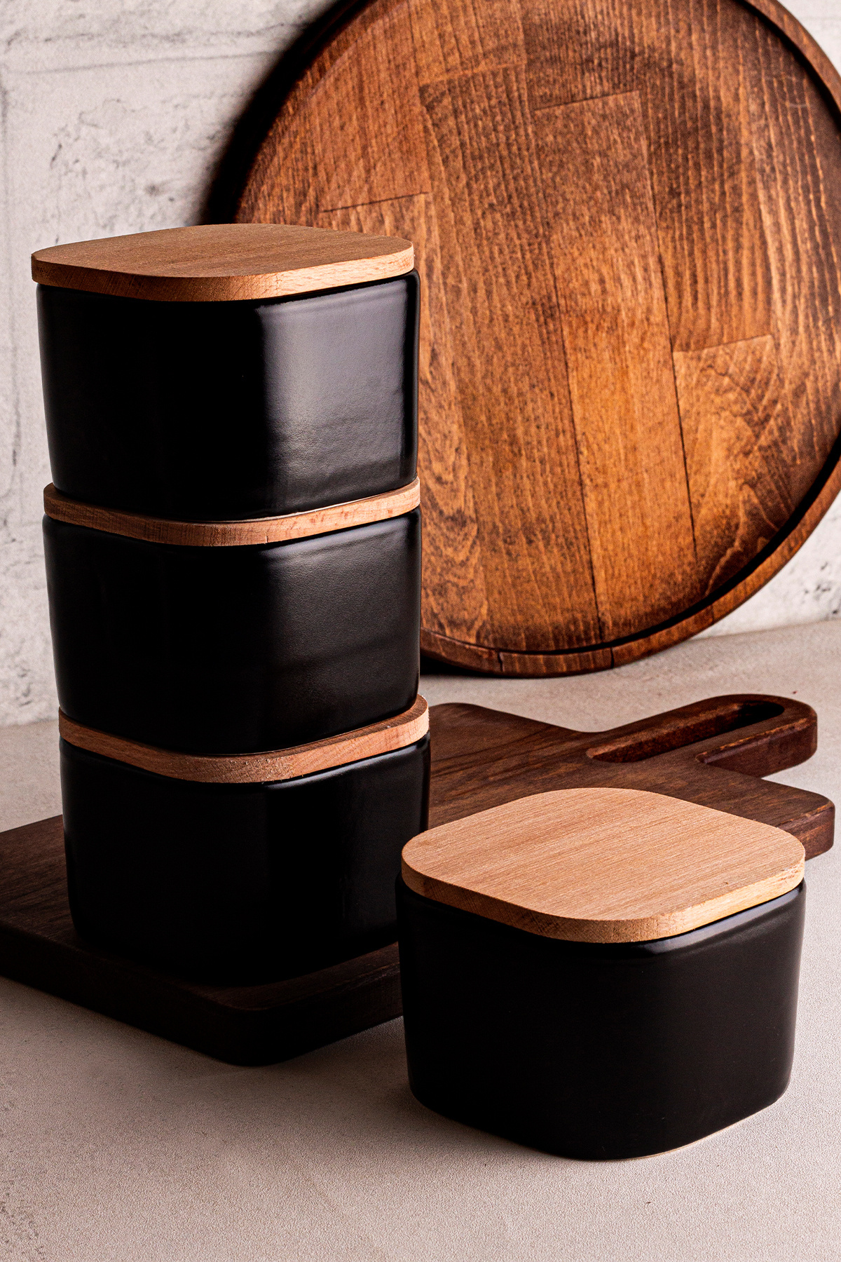 Snippy-Luma Soft Black - Ceramic Breakfast Bowl with Less Than 4 Wooden Vacuum Doors 300 ml 5