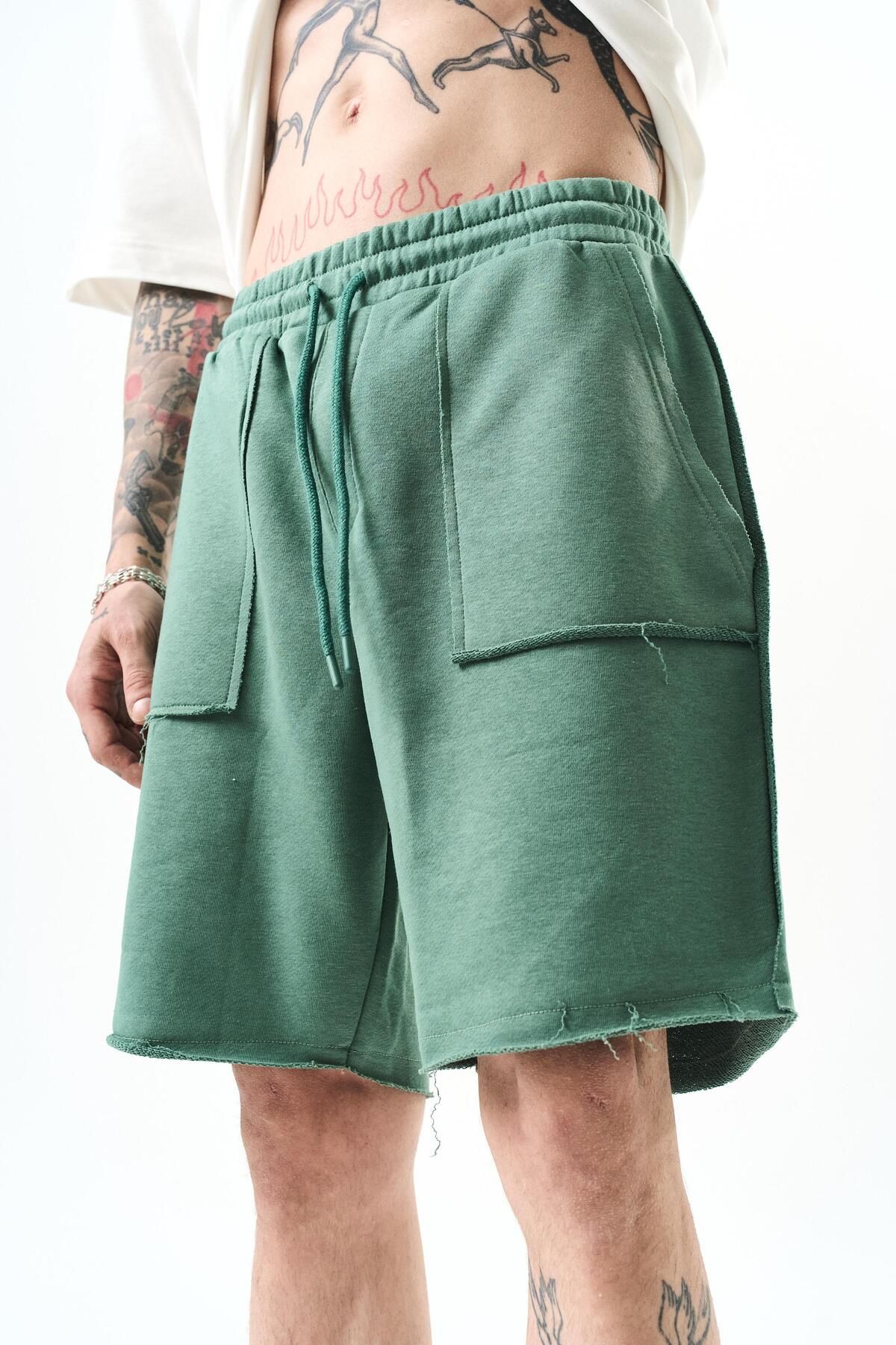 Respire-Ανδρικό σορτς Basic Green Dirty Stitched 5