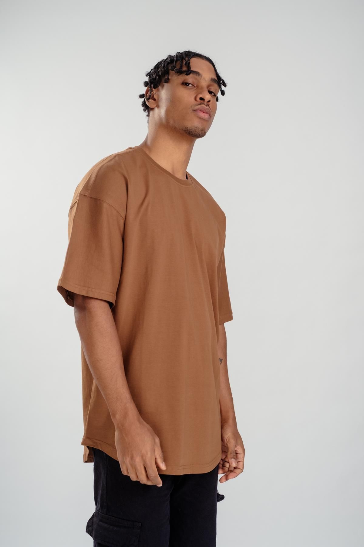 Respire-Tricou maro oversize pentru bărbați - croială ovală de bază 4