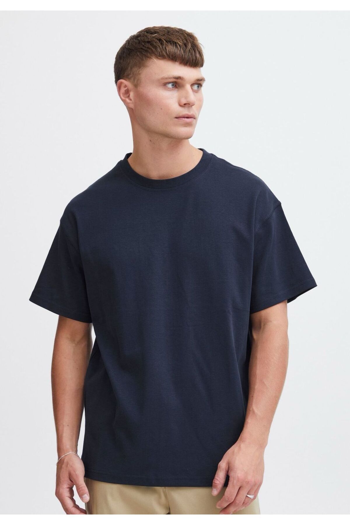 ervafashion Lacivert Günlük Baskısız Rahat Giyim Mevmsimlik İnce T-SHİRT Unisex