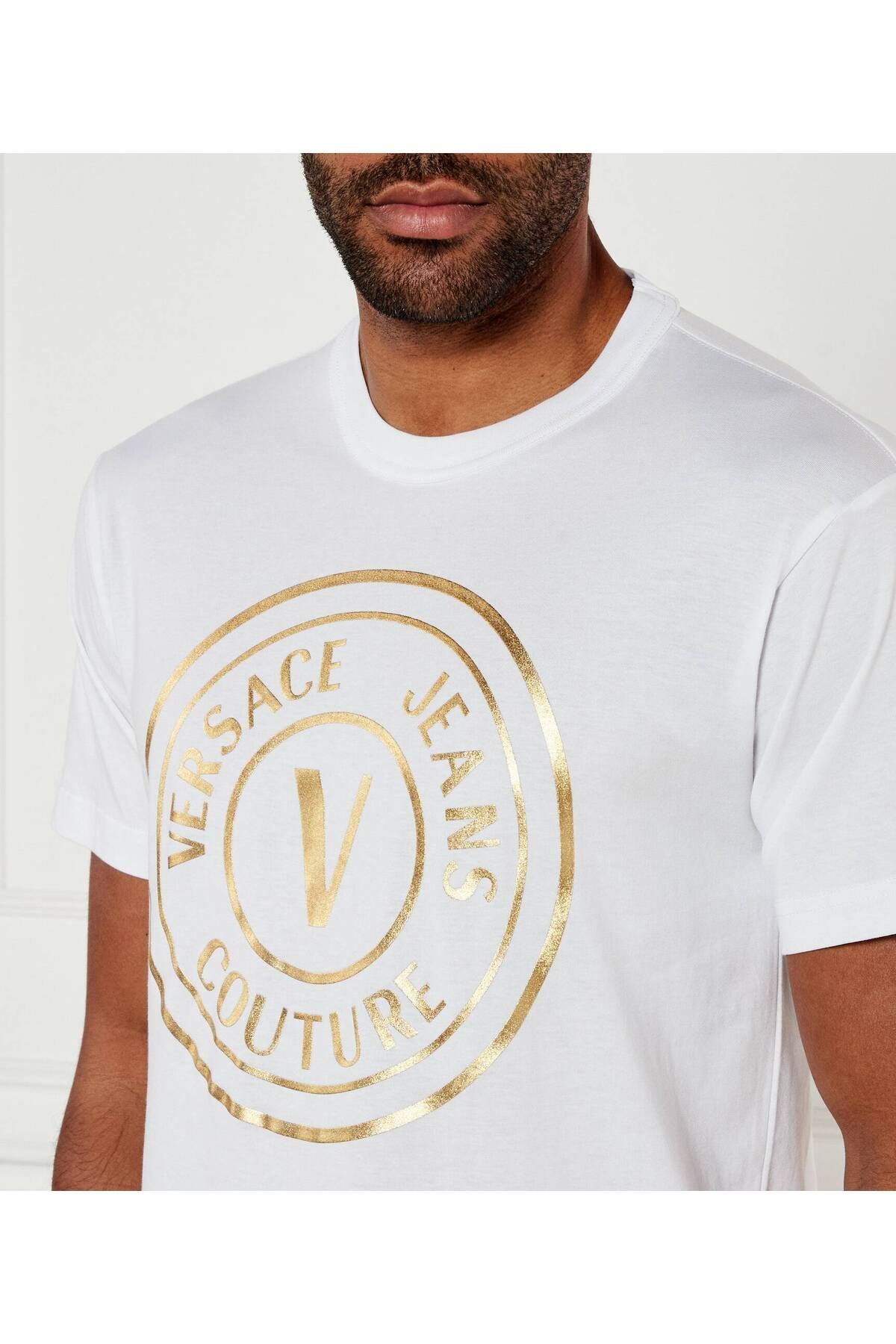 Versace-Men's Regular Fit Logo Printed Tricot - White-Light T-Shirt 78Gaht01Cj00T-G03 4