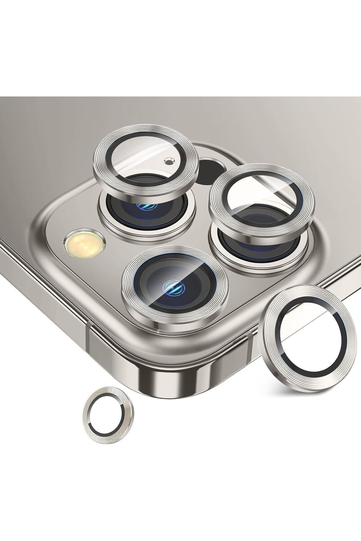 DERİK Eser Trend iPhone 15 Pro/iPhone 15 ProMax Kamera Camı Lens Koruyucu Halka Set - Light Gray Gümüş