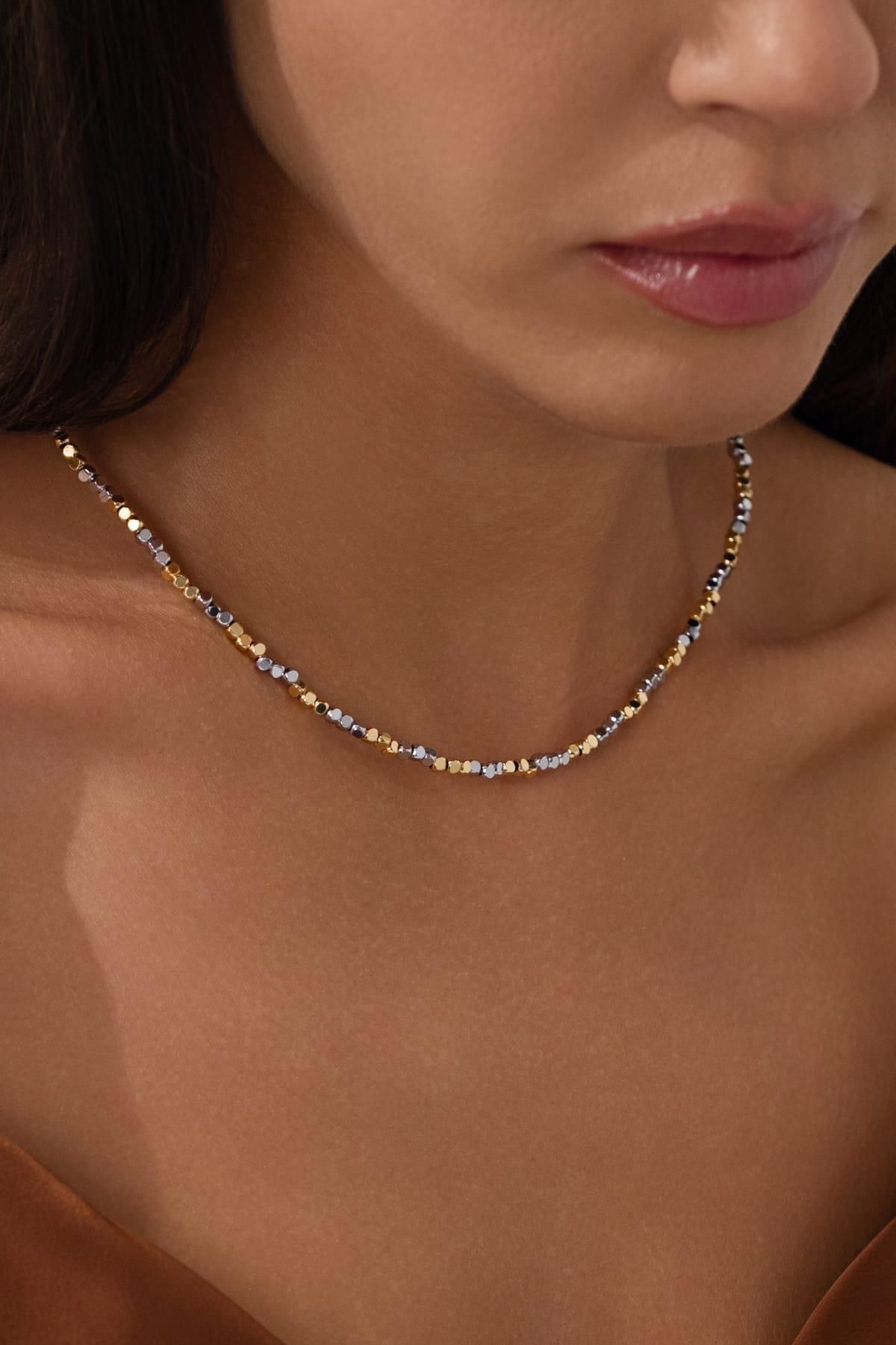 EG Jewels Atelier Minimal Gold Silver Işıltılı Kolye 2