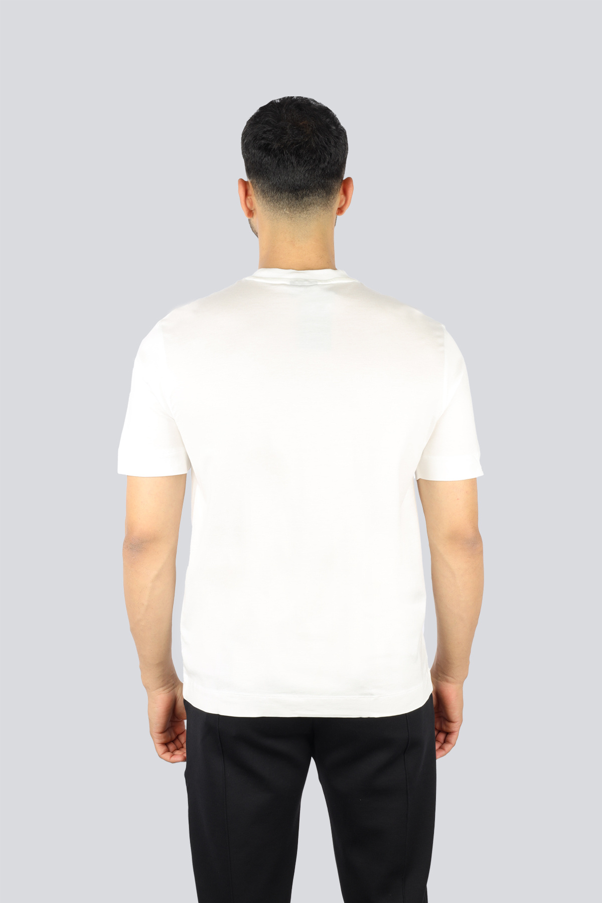 Emporio Armani-Men's Regular Fit Collar Stitching Embroidered White T-Shirt 2