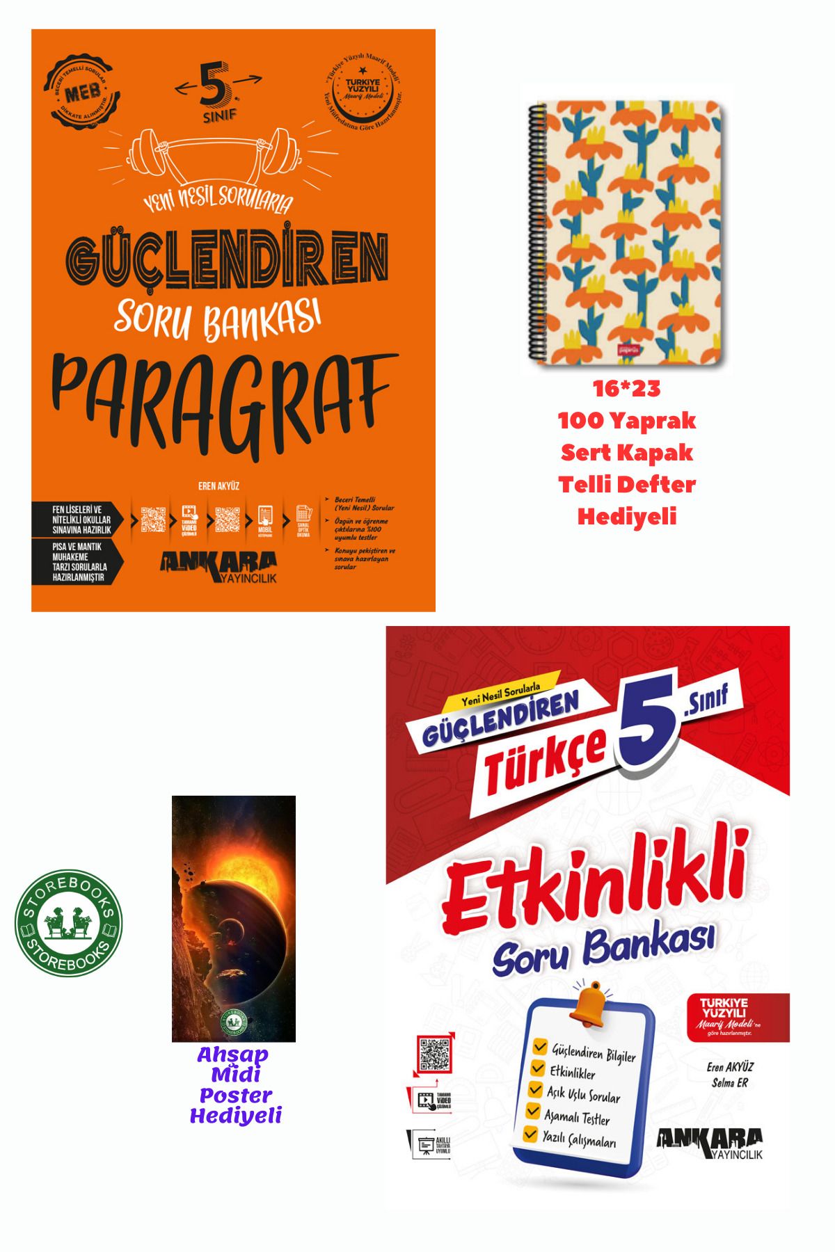 Ankara Yayıncılık 5.Sınıf Güçlendiren Paragraf Soru ve Etkinlikli Türkçe Soru Bankası Ahşap Poster +Defter Hediyeli