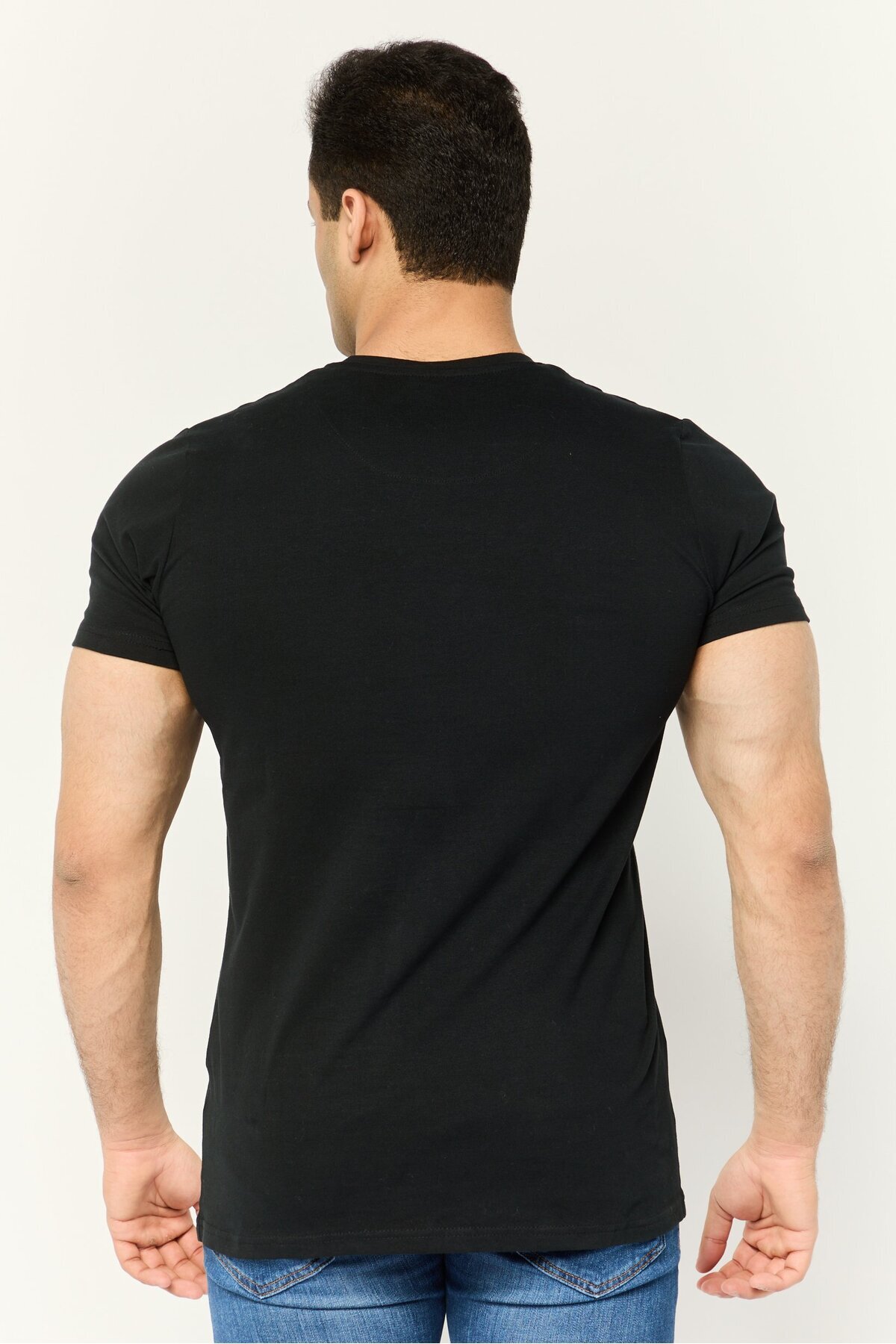 Cerruti 1881-Men Round Neck Short Sleeves Brand Logo T-Shirt, Black 4
