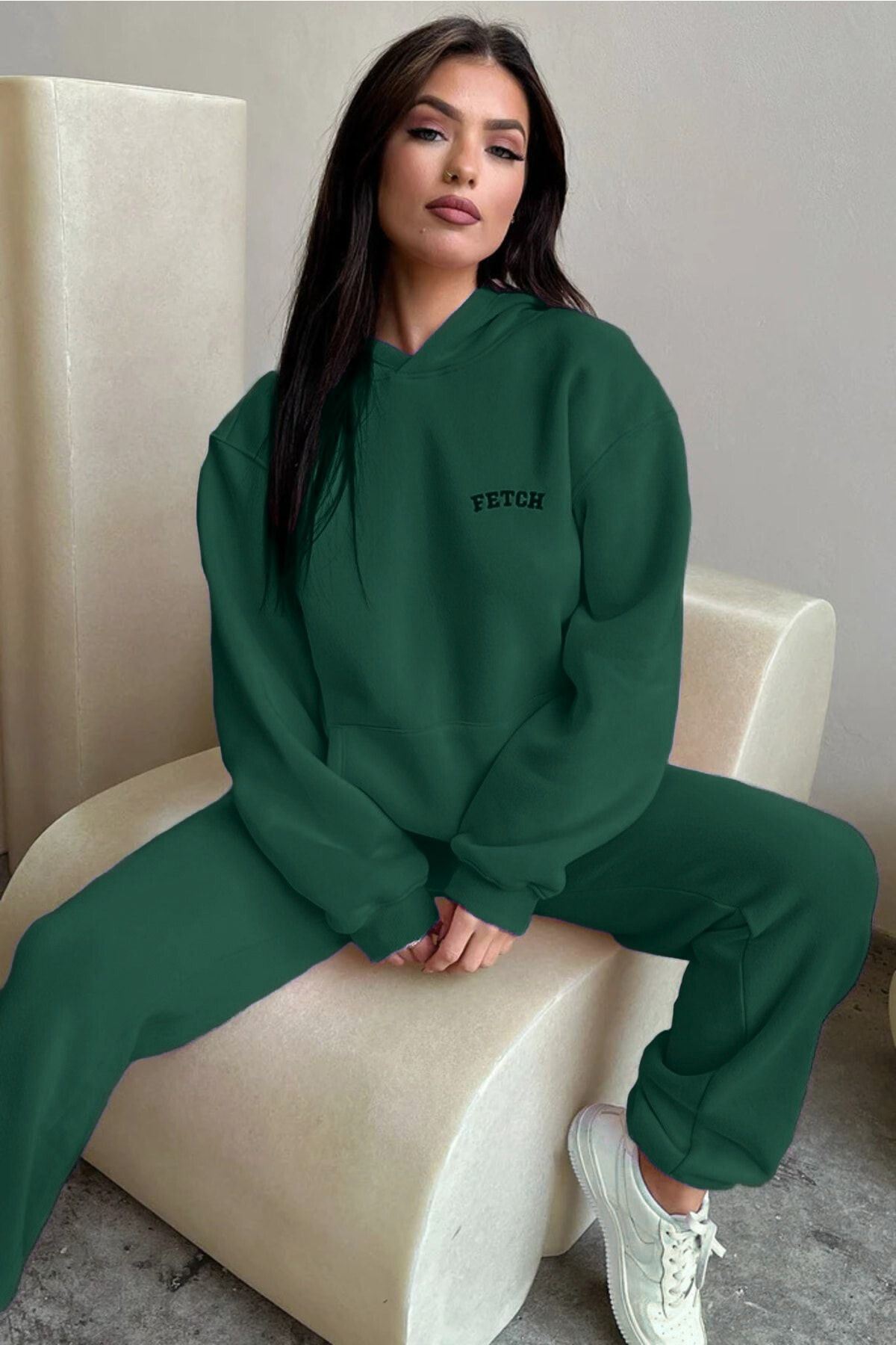 CLAYES-Nefti Green Fetch Oversize Tracksuit Set - Printed and Hooded 2