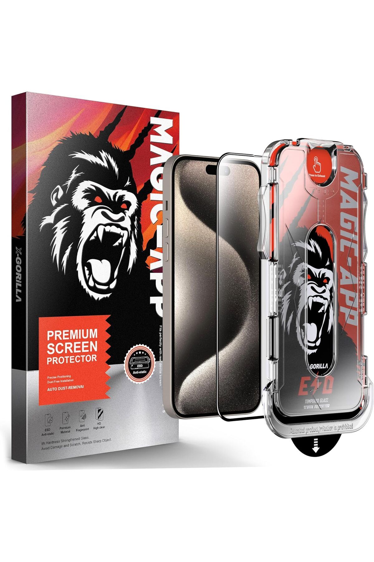 DERİK dsr X-Gorilla iPhone 13 Pro Max/14 Plus Uyumlu Tam Kaplayan Tozsuz Uygulama 9H Ekran Koruyucu Kırı