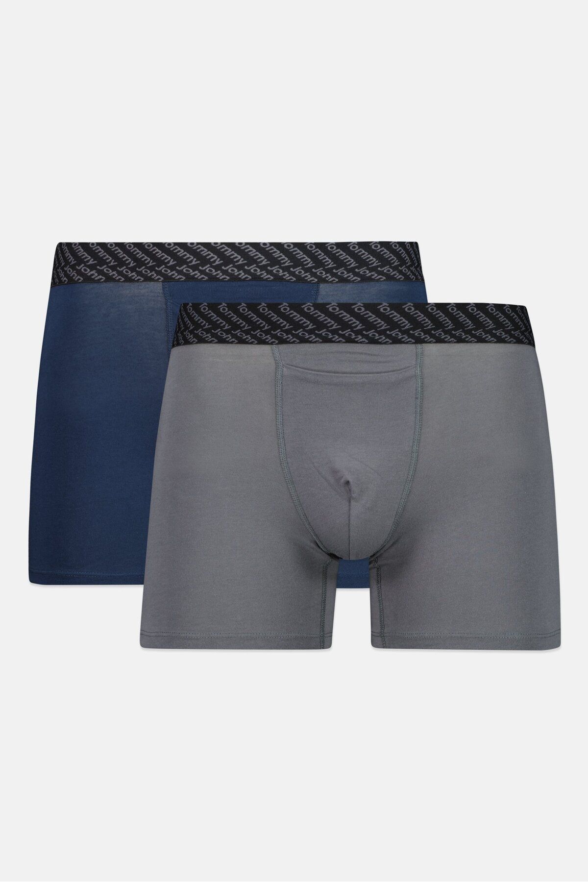Tommy John-Men 2 Pieces 4 Inseam Brand Logo Boxer Briefs, Navy/Grey 1