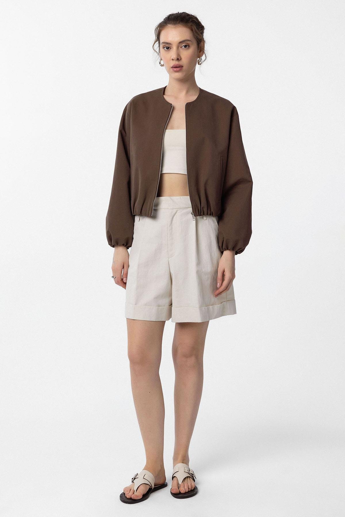 S13 Store Crop Kadın Bomber Mont görsel 2